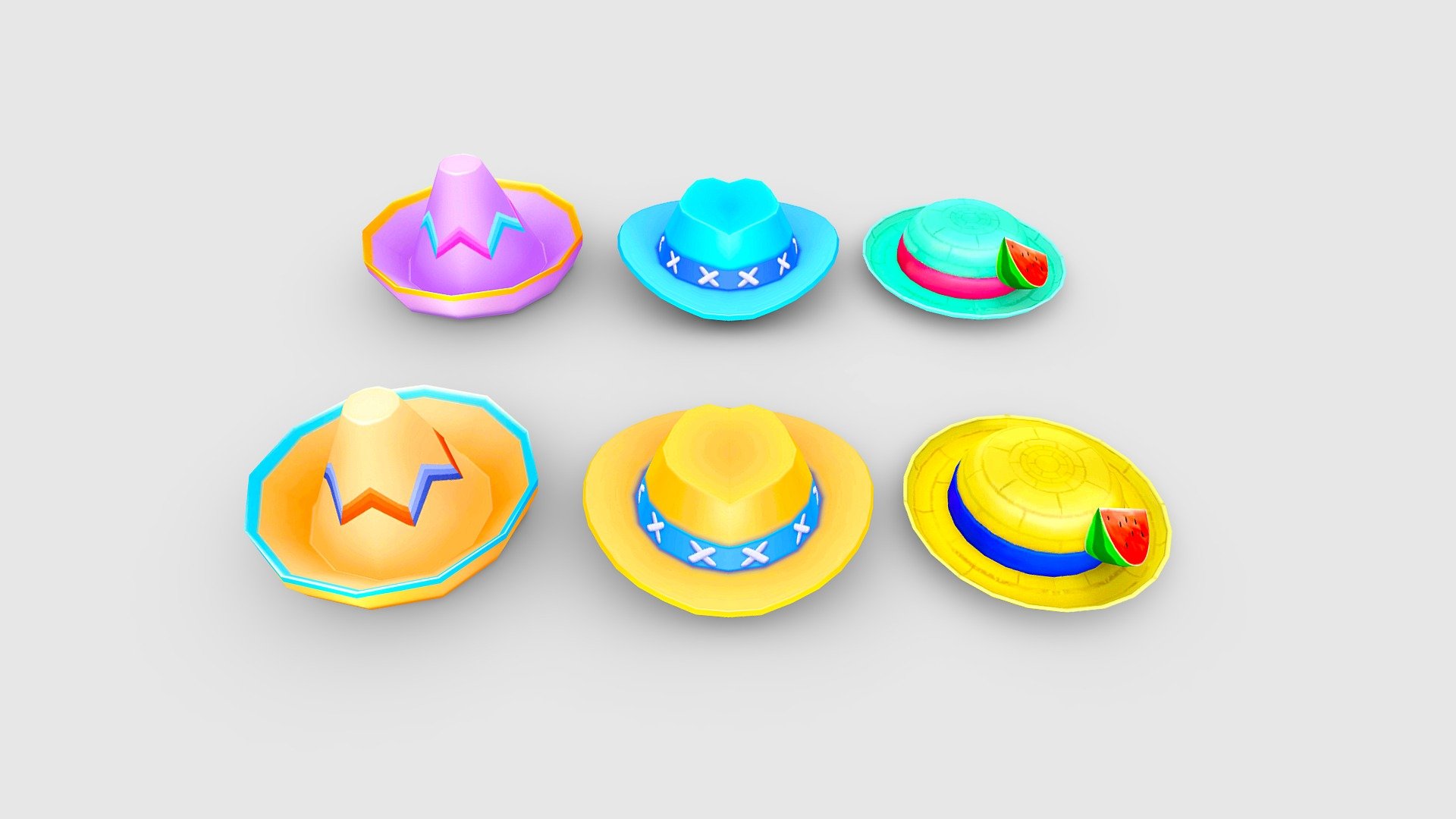 Cartoon beach hats - Cartoon beach hats - Buy Royalty Free 3D model by ler_cartoon (@lerrrrr) 3d model