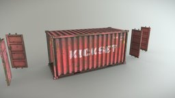 Red Container red, fbx, port, container