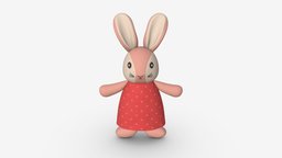 Bunny toy girl rabbit, bunny, cute, white, toy, happy, child, handmade, ears, soft, easter, gift, plush, fluffy, stuffed, childhood, girl, 3d, pbr, animal