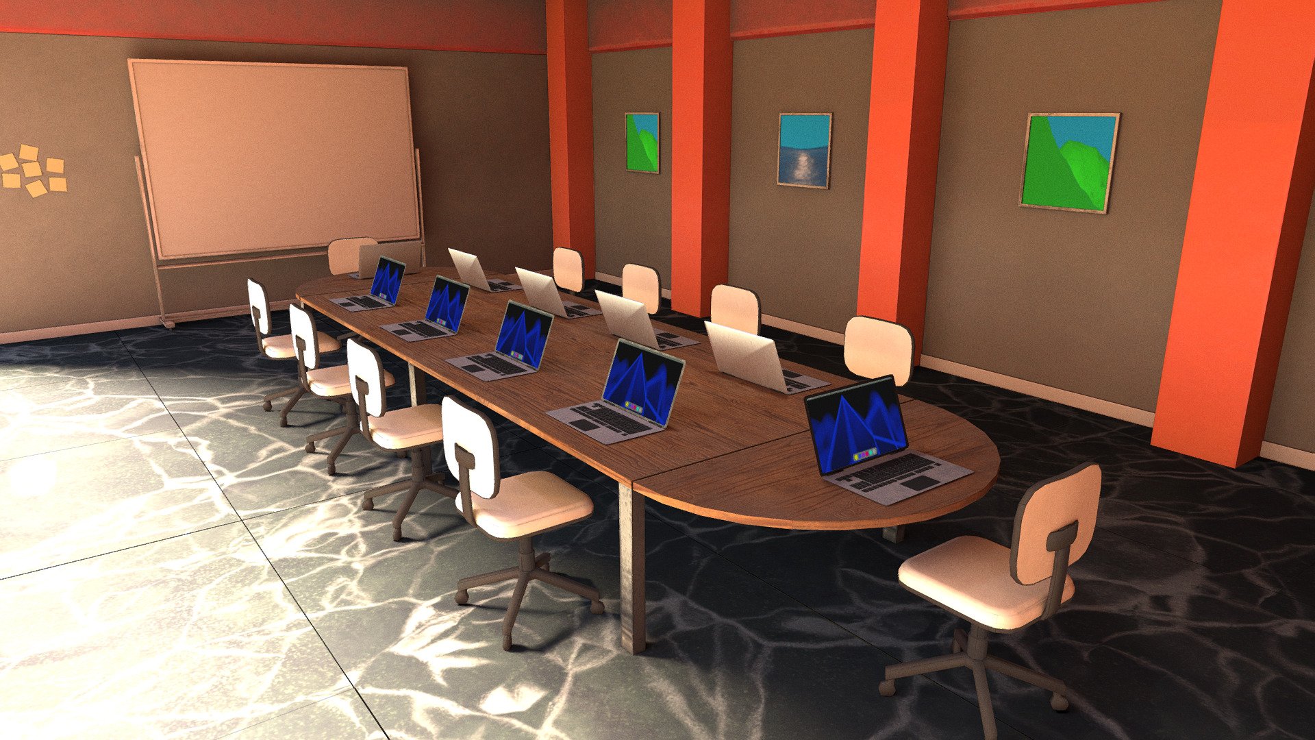 VR Conference Room modeled in Blender and textured in Substance Painter.

The scene has baked in textures 3d model