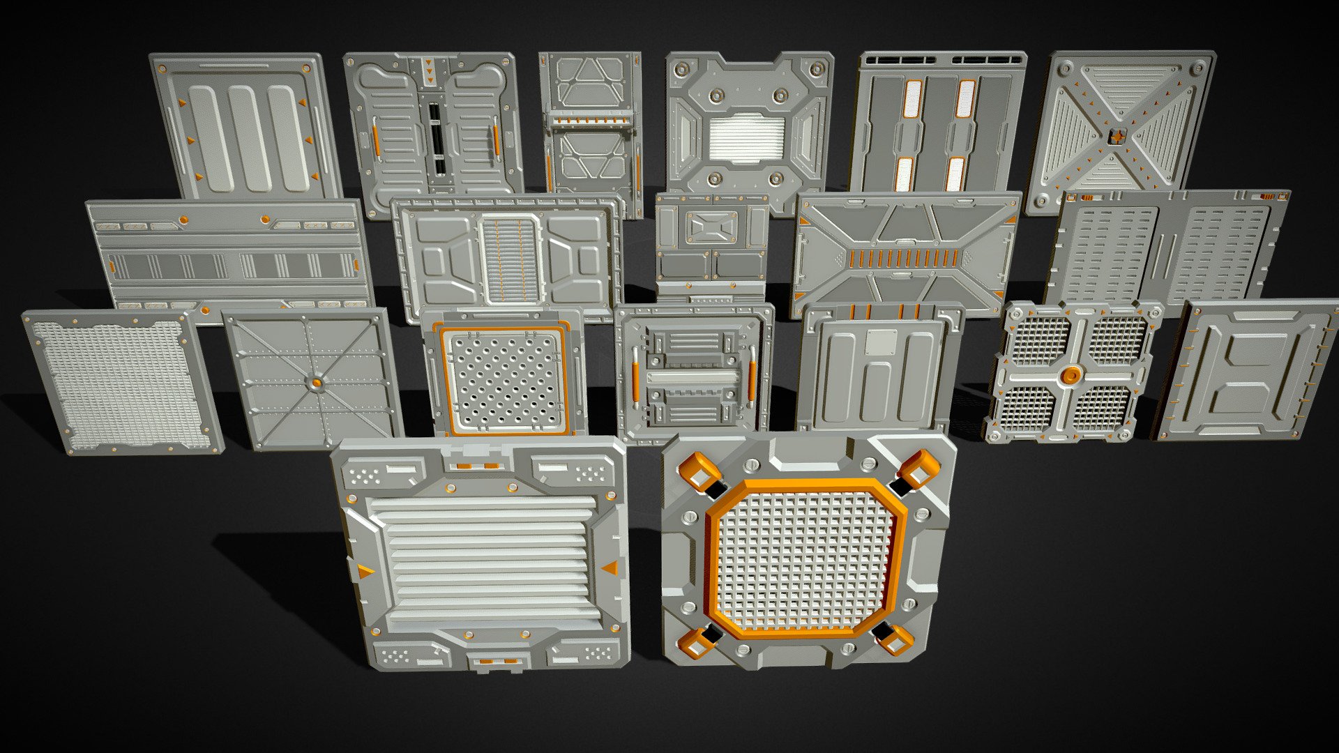 Get pack - https://www.artstation.com/a/25772795

20 middle poly sci-fi panels




clean and close meshes (97% quad poly)

material ID

Real size

NO subdiv , NO textures , NO groups , NO UV map

include max(2020), blend(3.3) , fbx and obj files

total poly - 192505

total vert - 178041
 - Sci-Fi Panels - 20 pieces - Collection - 3 - 3D model by 3d.armzep 3d model