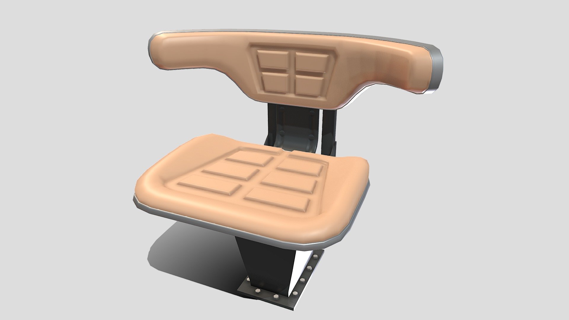 Tractor Seat 3d model rendered with Cycles in Blender, as per seen on attached images. 
The 3d model is scaled to original size in Blender.

File formats:
-.blend, rendered with cycles, as seen in the images;
-.obj, with materials applied;
-.dae, with materials applied;
-.fbx, with materials applied;
-.stl;

Files come named appropriately and split by file format.

3D Software:
The 3D model was originally created in Blender 2.8 and rendered with Cycles.

Materials and textures:
The models have materials applied in all formats, and are ready to import and render.

Preview scenes:
The preview images are rendered in Blender using its built-in render engine &lsquo;Cycles'.
Note that the blend files come directly with the rendering scene included and the render command will generate the exact result as seen in previews.
Scene elements are on a different layer from the actual model for easier manipulation of objects 3d model