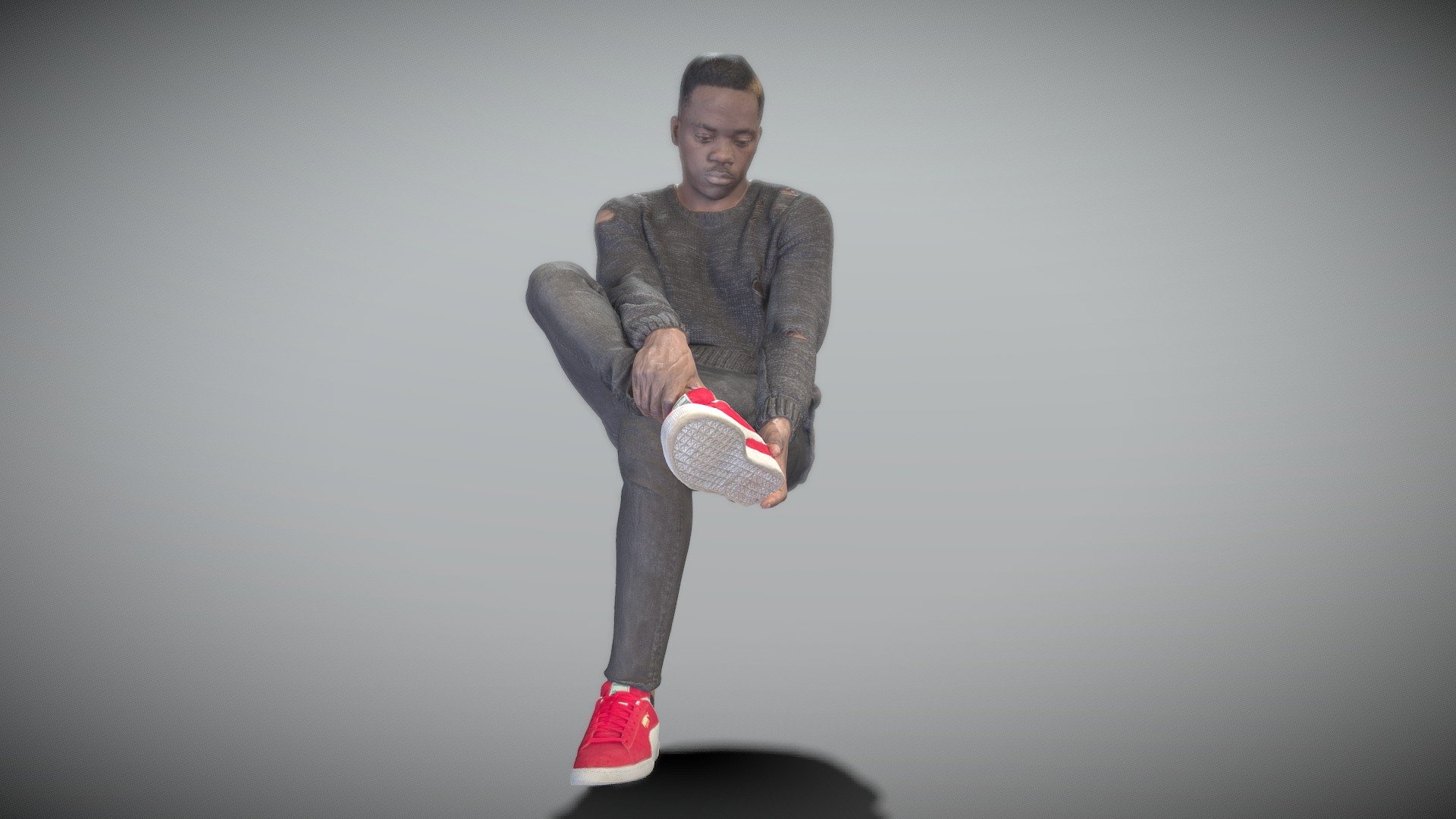 This is a true human size and detailed model of a young handsome man of African appearance dressed in casual style. The model is captured in casual pose to be perfectly matching for various architectural, product visualization as a background character within urban installations, city designs, outdoor design presentations, VR/AR content etc.

The product is ready both for immediate use in architectural visualisations, or further render and detailed sculpting in Zbrush.

Technical characteristics:




digital double 3d scan model

decimated model (100k triangles)

sufficiently clean

PBR textures: Diffuse, Normal, Specular maps

non-overlapping UV map

Download package includes Cinema 4D project file with Redshift shader, OBJ, FBX files, which are applicable for 3ds Max, Maya, Unreal Engine, Unity, Blender, etc.

You may find some of our 3d models in free access on SketchFab https://sketchfab.com/deep3dstudio/collections/sample-basic-3d-models

New 3d models every day! - Guy putting on his shoes 323 - Buy Royalty Free 3D model by deep3dstudio 3d model