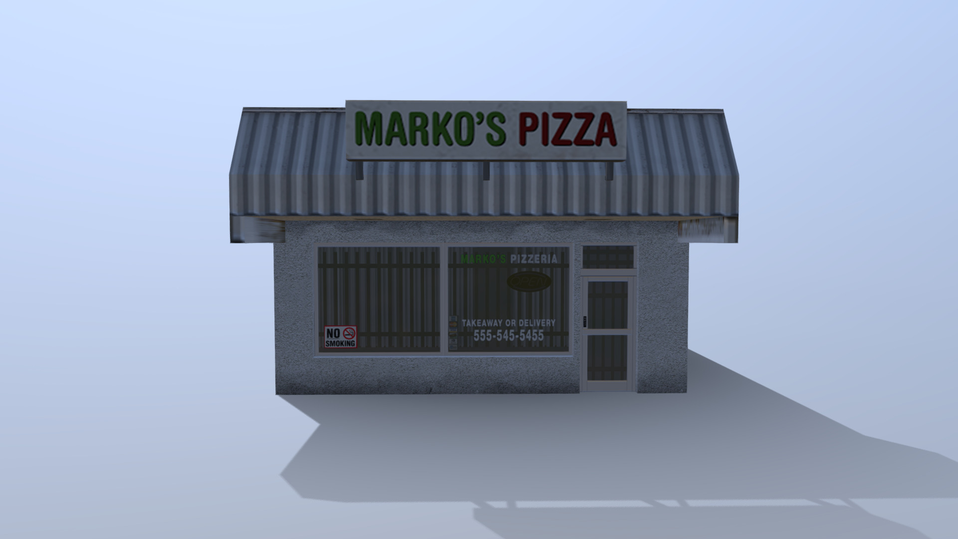 Typical North American strip mall building.

This was made as an asset for Cities:Skylines. Find it and other similar buildings here! - Strip Mall - Marko's Pizza - 3D model by CommonSpence 3d model