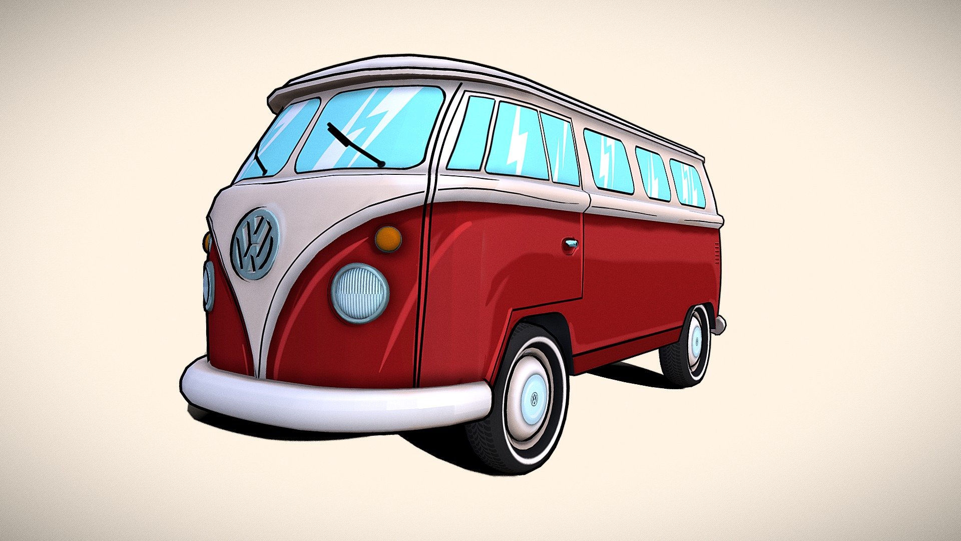 Quick handpaint practice - Cartoonish Volkswagen T1 - 3D model by Volodymyr Bondarchuk (@painter2099) 3d model