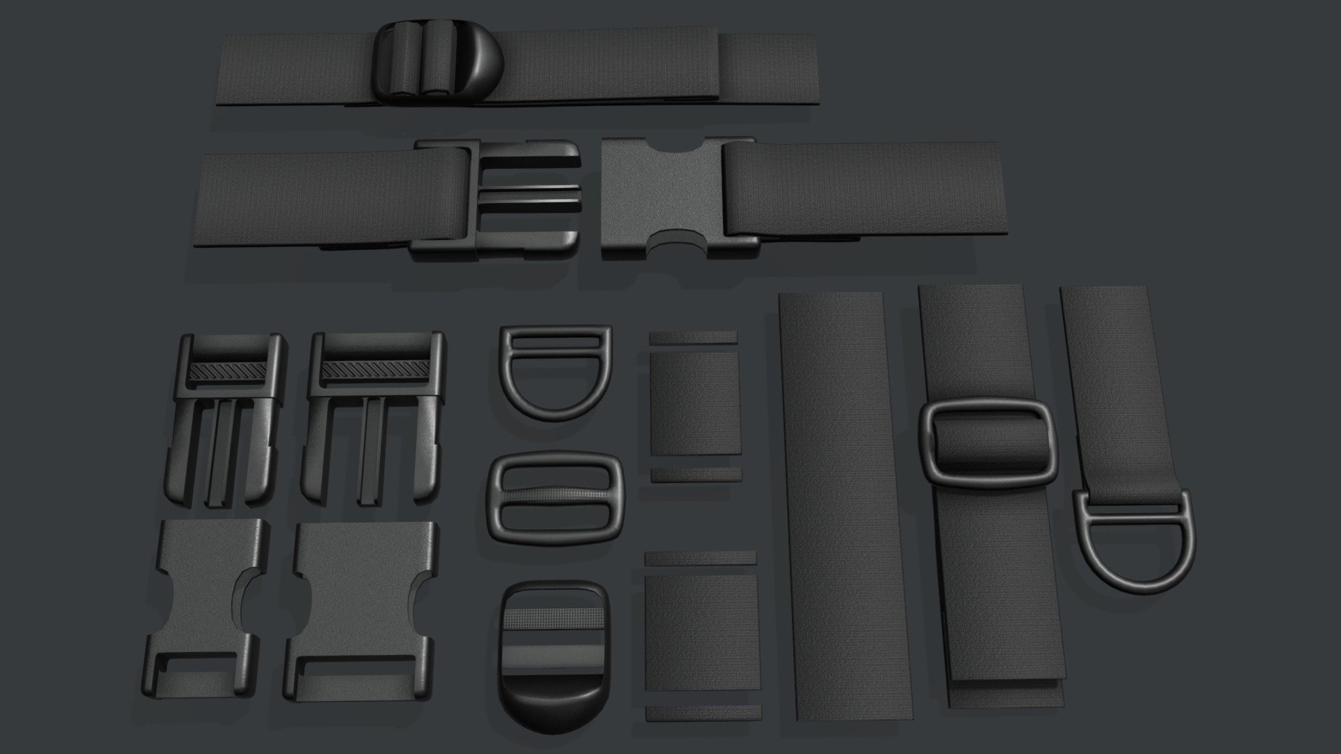 Modeled from physical reference in Blender and textured in Substance - Strap Buckles Kit - Download Free 3D model by dmigul 3d model