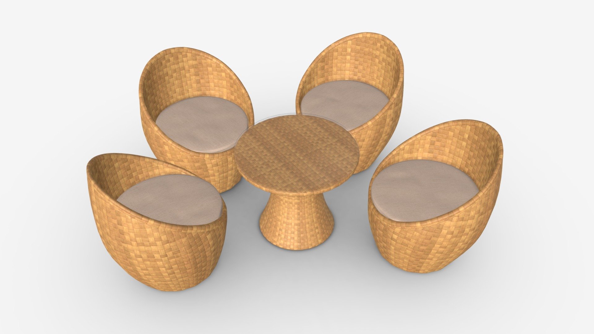 Rattan four chair and table set 03 - Buy Royalty Free 3D model by HQ3DMOD (@AivisAstics) 3d model