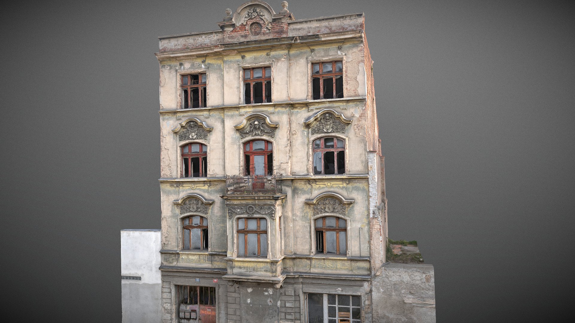 Historic old Early 20th century cupid decorated brick ruined derelict abandoned house building facade scene 3D model

photogrammetry scan (350x36MP), 5x8K texture +HD normals (as additional .zip) - contact me for source photos or re-exports

impossible to get proper shots from back sadly - Decorated house ruin 22 - Buy Royalty Free 3D model by matousekfoto 3d model