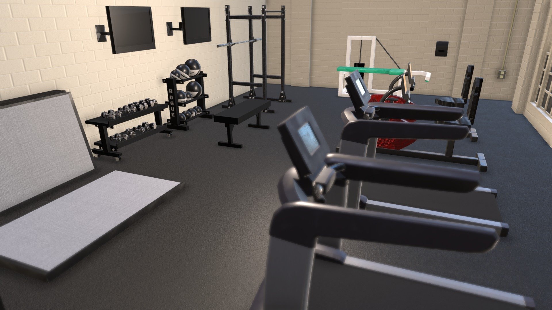 A modular environment inspired by our school's gym. Created as a group by myself, Matthew, Tyler, and Kyle 3d model
