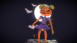 Miss Pumpkin moon, pump, bat, scary, handpainted, lowpoly, ghost, halloween
