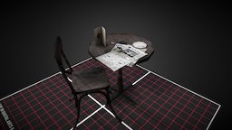 Café table and chair random, table, smoke, newspaper, menu, daehowest2016-17, 3dsmax, 3dsmaxpublisher, chair, low, poly