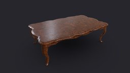 Couch Table room, victorian, curved, classic, table, veneer, fancy, coffee-table, low-poly, gameasset, wood, vintge, couchtable