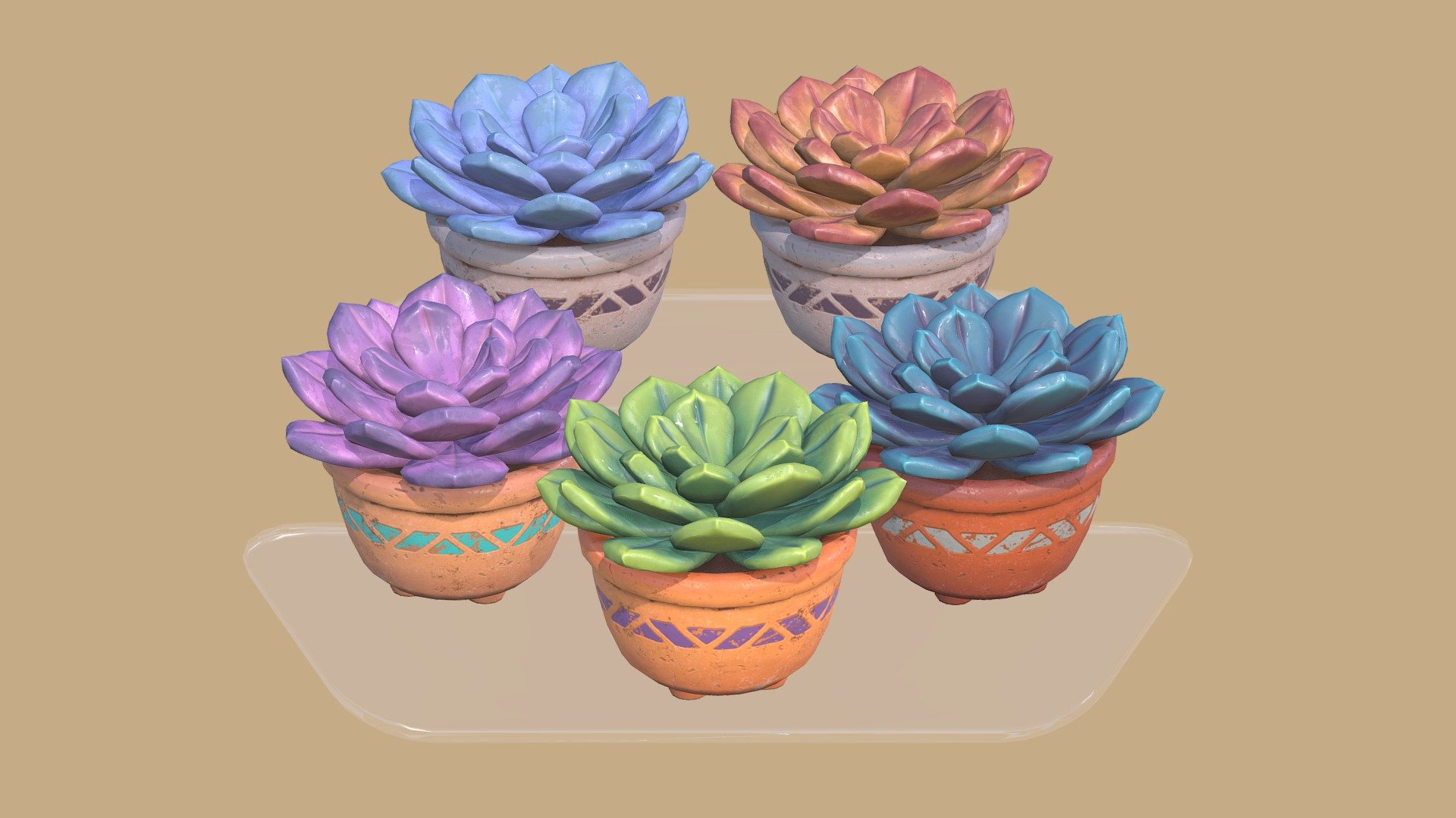 Just like buying succulents in real life, I thought I'd give my previous model some friends ☀️ - Pack of Succulents - 3D model by maddhattpatt (@maddhatt) 3d model