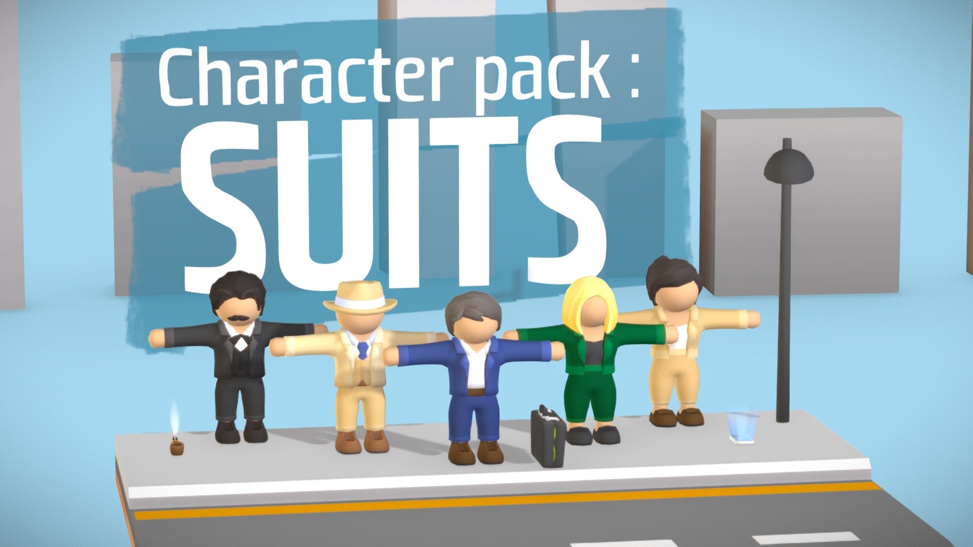 This low poly character pack contains 5 animation ready characters and their accessories.

Example scene here https://skfb.ly/oJMox

Texture size : 1024x1024 | Style : low poly / hyper casual / cartoon / gradient map

Feel free to contact me for any special request ☺️ - Low poly character pack : suits 💼 (Rigged) - Buy Royalty Free 3D model by whyplash 3d model