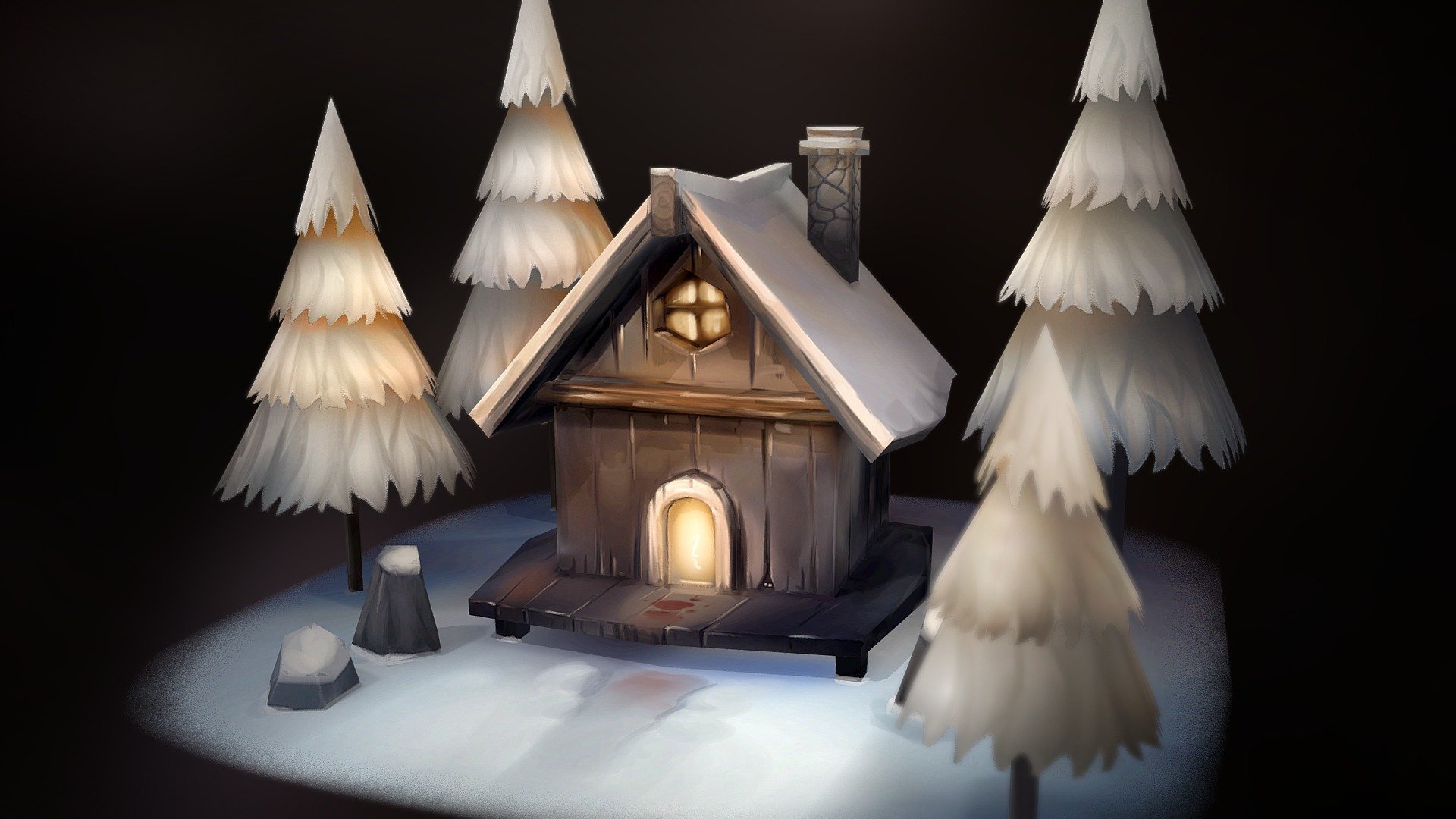 My entry for Hand painted Winter Scene challange. Made with Blender and Paintstorm. 
Based on &ldquo;Cottage UV