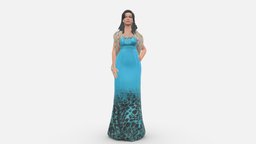 Woman In Bluepanther Long Dress 0861