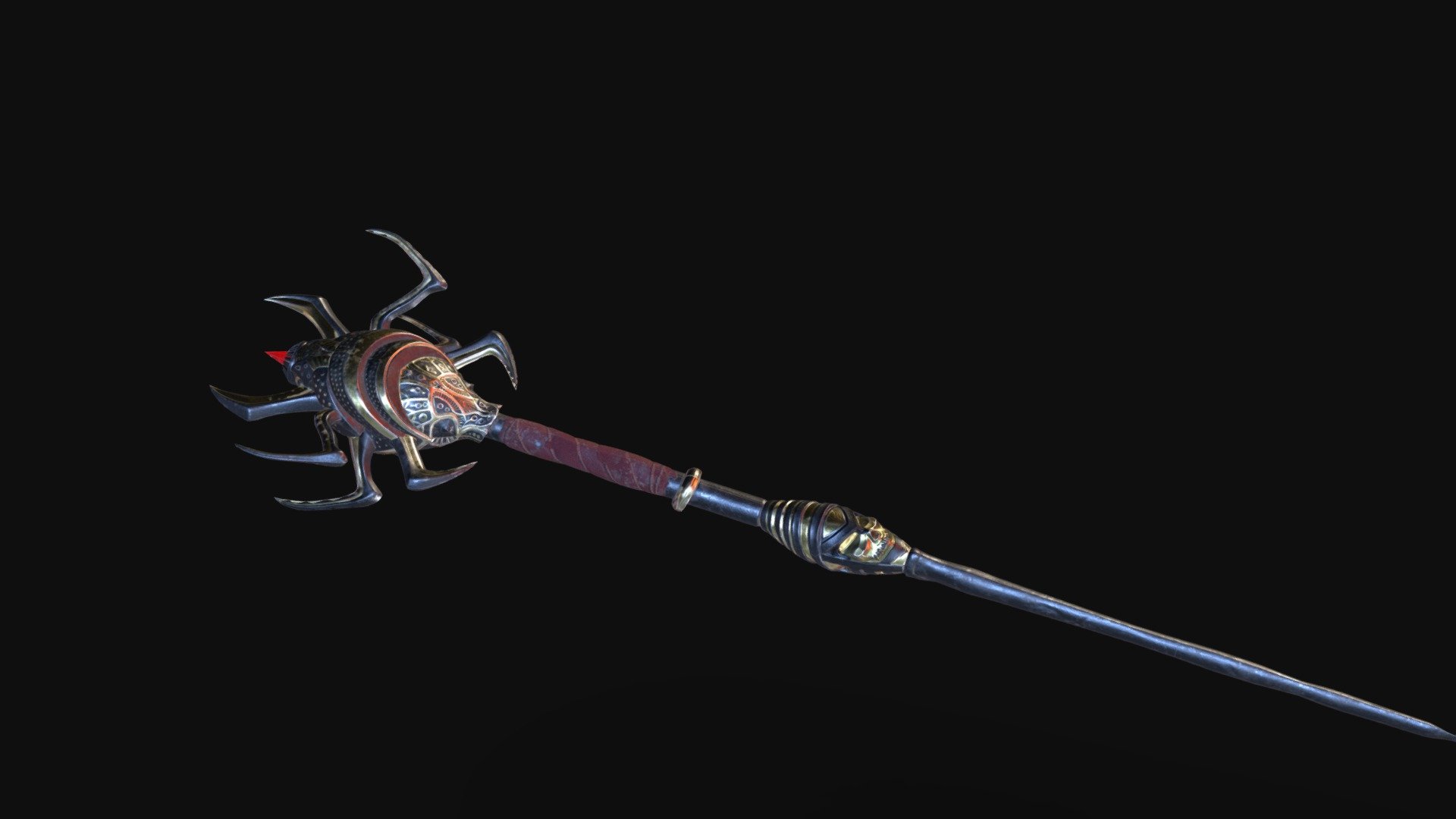 My latest model. I get my inspiration from this D&amp;D wiki post https://forgottenrealms.fandom.com/wiki/Spider_staff
Low poly model ready for games. 4k Textures - Dark Mage spider staff - Buy Royalty Free 3D model by Chili990 3d model