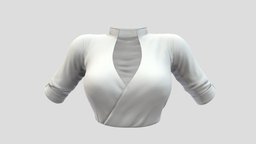Female Tucked In Wrapped White Shirt in, white, shirt, standing, , fashion, girls, clothes, summer, collar, sleeves, womens, wear, wrapped, rolled, pbr, low, poly, female, tucked