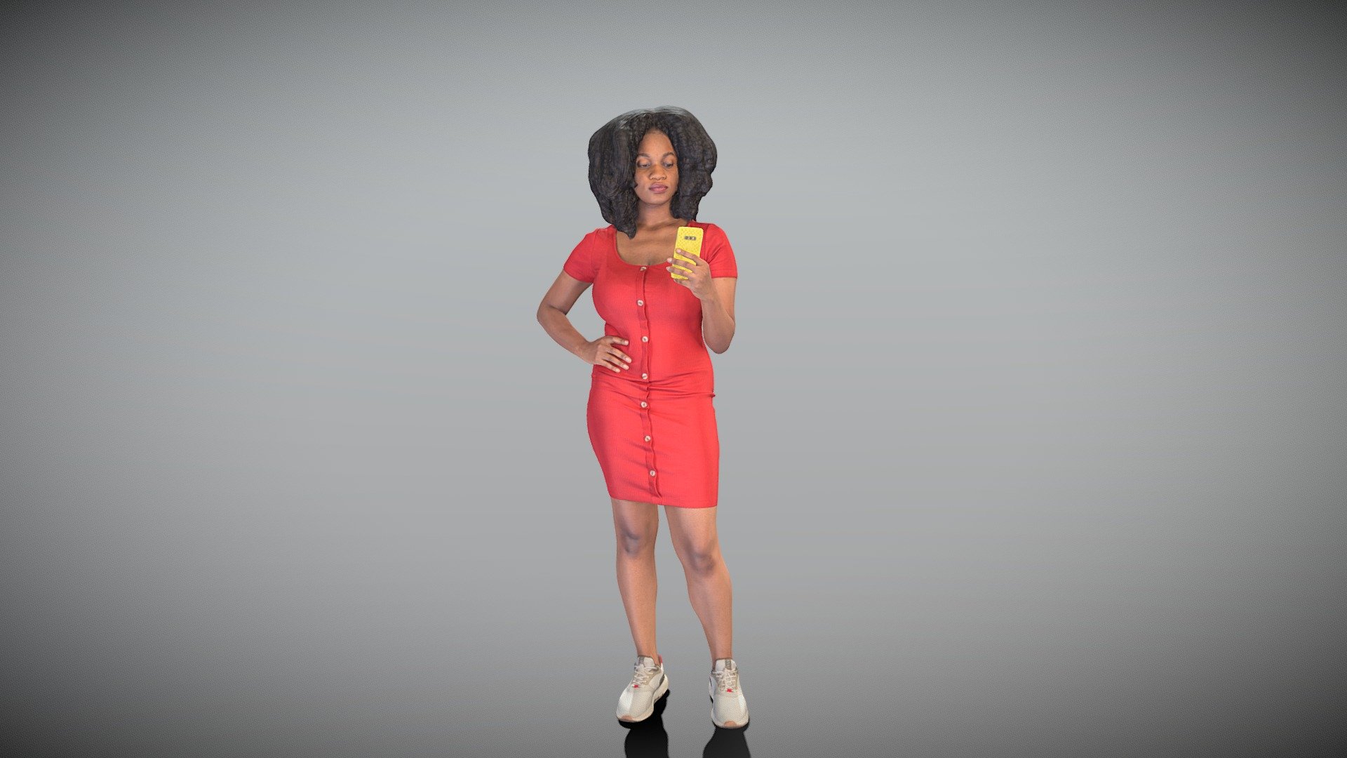 This is a true human size and detailed model of a beautiful young woman of Caucasian appearance dressed in little red dress. The model is captured in casual pose to be perfectly matching for various architectural, product visualization as a background character within urban installations, city designs, outdoor design presentations, VR/AR content, etc.

Technical specifications:


digital double 3d scan model
150k &amp; 30k triangles | double triangulated
high-poly model (.ztl tool with 5 subdivisions) clean and retopologized automatically via ZRemesher
sufficiently clean
PBR textures 8K resolution: Diffuse, Normal, Specular maps
non-overlapping UV map
no extra plugins are required for this model

Download package includes a Cinema 4D project file with Redshift shader, OBJ, FBX, STL files, which are applicable for 3ds Max, Maya, Unreal Engine, Unity, Blender, etc. All the textures you will find in the “Tex” folder, included into the main archive.

3D EVERYTHING

Stand with Ukraine! - Attractive woman in dress using smartphone 381 - Buy Royalty Free 3D model by deep3dstudio 3d model