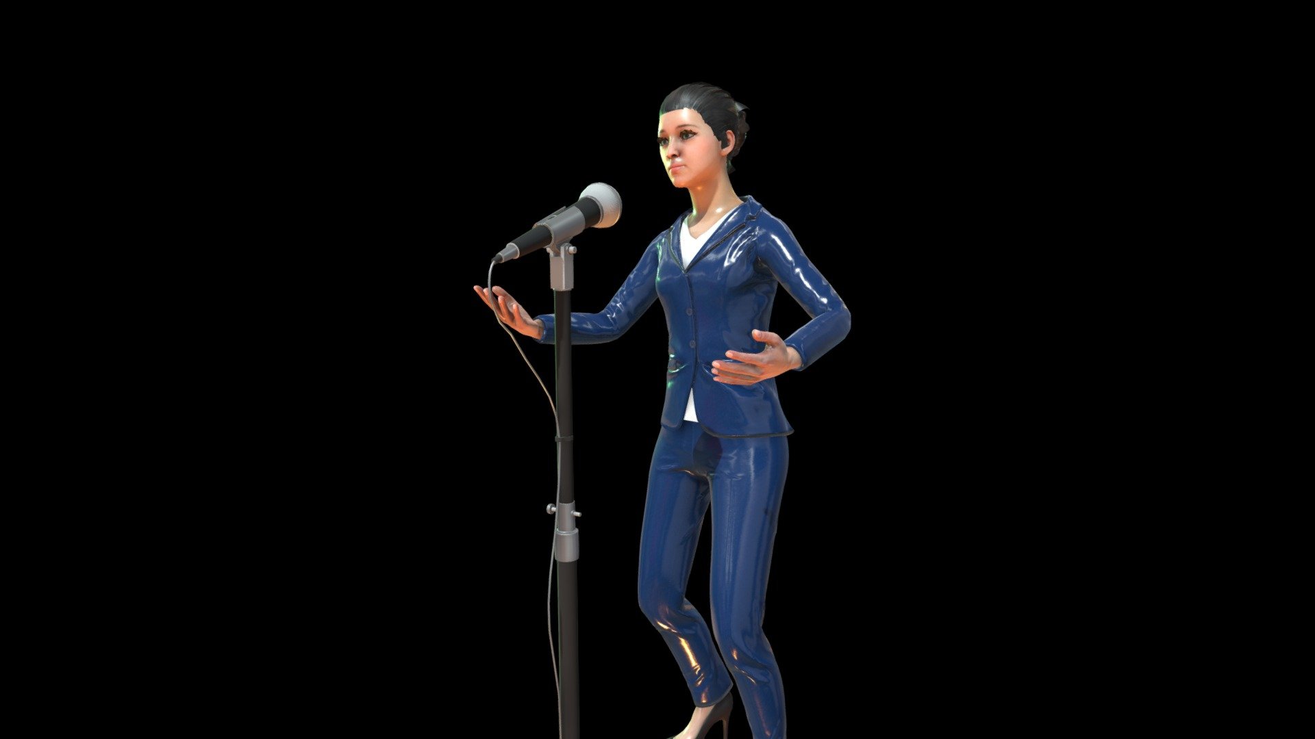 An Animated Patricia Allison Avatar Character Loop of stand up comedy with microphone. 78 seconds in duration, or 1:18.

Patricia Allison (born 7 December 1994) is an English actress. Following a string of guest appearances on television, she landed her first major role as Ola Nyman on the Netflix comedy-drama series Sex Education. At the age of ten, she appeared in a production of Oliver Twist at the Royal Opera House. After leaving school, she studied musical theatre for two years at the Colchester Institute, followed by a four-year course at the East 15 Acting School in Loughton, Essex where she graduated with a Bachelor of Arts in Acting. In 2018, Allison played a minor role as Marguerite in the BBC miniseries Les Misérables, before being introduced as Ola Nyman in the Netflix comedy-drama series Sex Education in 2019. In 2020, her role was promoted to a main character 3d model