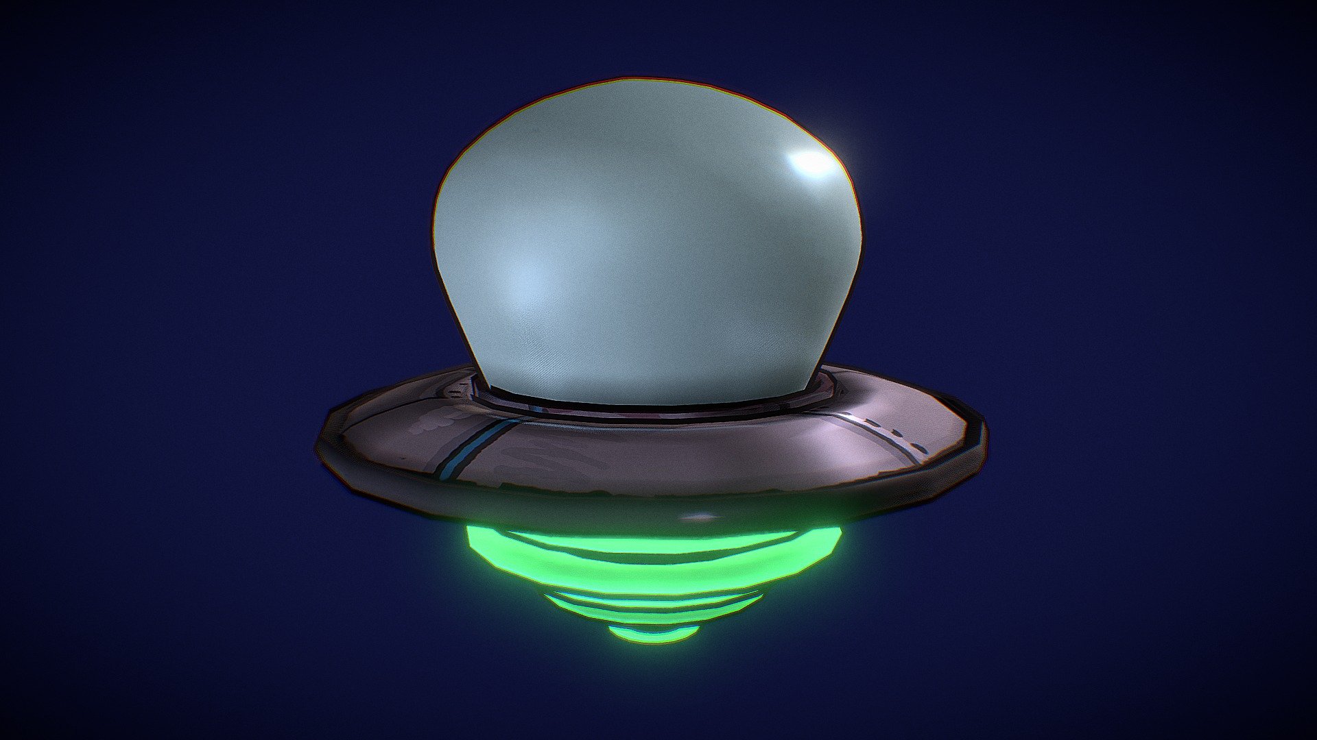 this is a simple cartoon ufo with filped normal outlines made in maya and blender. it has hand painted textures and light up hologram rings 3d model