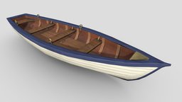Row Boat white, row, realistic, pbr, low, poly, blue, simple, boat