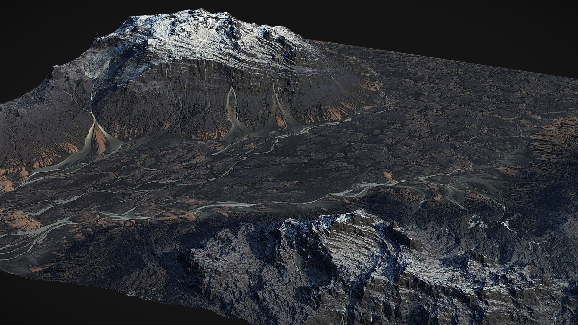 Fully Procedural Landscape created in World Machine.

included 4k textures - COLOR  NORMAL  LIGHT_1  SNOW MASK  RIVER MASK

Ready for game or render!

Other assets on https://gamewarming.com/ - Iceland Black Mountains (World Machine) (1) - Buy Royalty Free 3D model by gamewarming 3d model