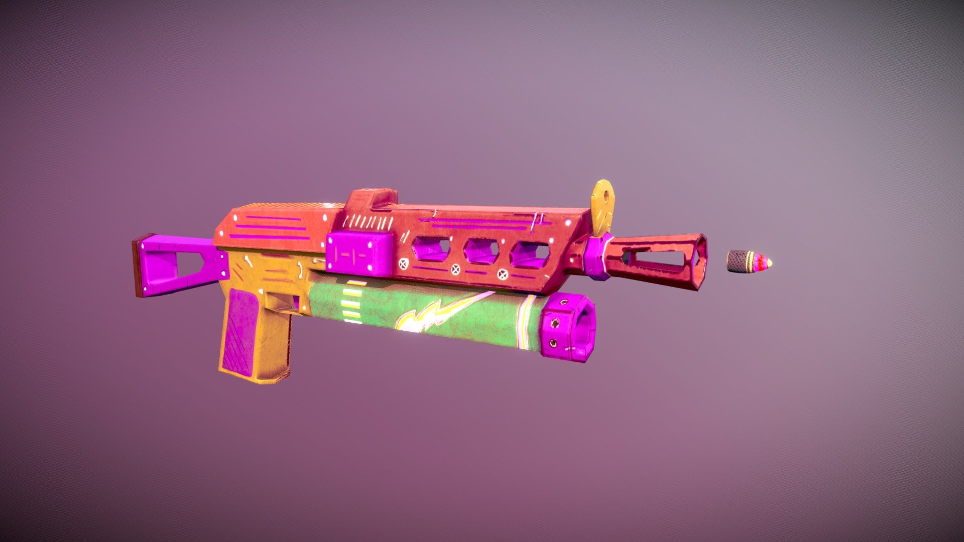 Ready for game weapon and bullet.

Modelated in 3dsmax, Hig model desing for bump mup generated sculpting on ZBrush and finally textured on Substance Painter.
Optimiced mesh 3d model
