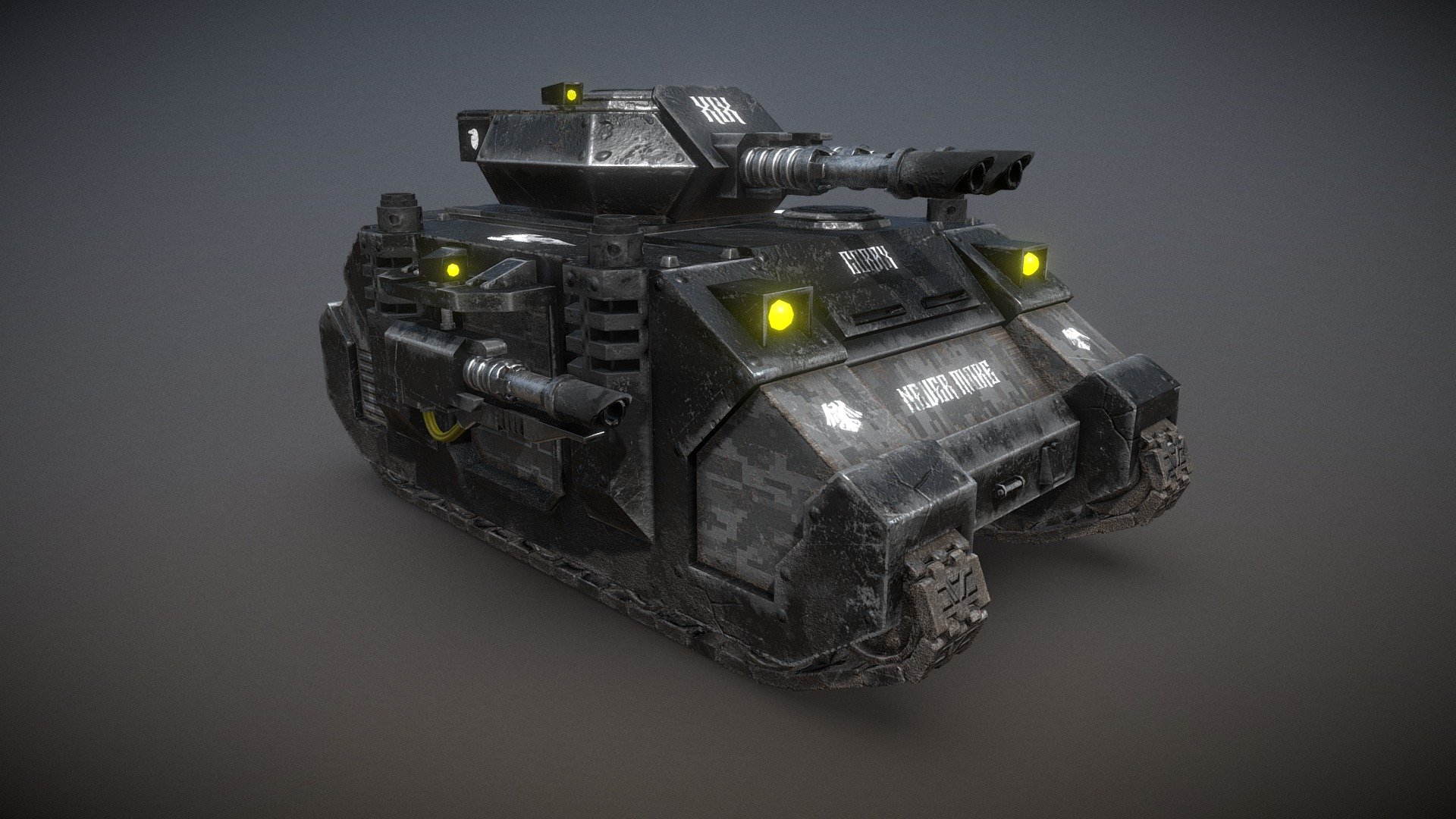 The Predator is a battle tank employed by the Space Marines. It is a more heavily armed and armoured version of the Rhino personnel carrier. There are two major patterns of Predator, the Destructor and the Annihilator, primarily distinguished by their specific weaponry - Battle Tank Predator Raven Guard Warhammer 40K - Download Free 3D model by curichenkow 3d model