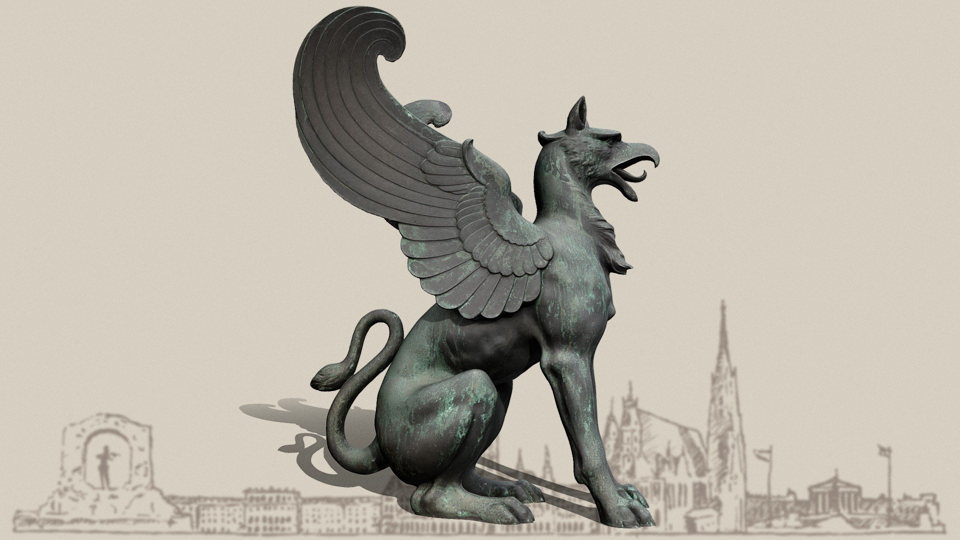 Griffin on the base of a flagpole in front of the Parliament in Vienna 3d model