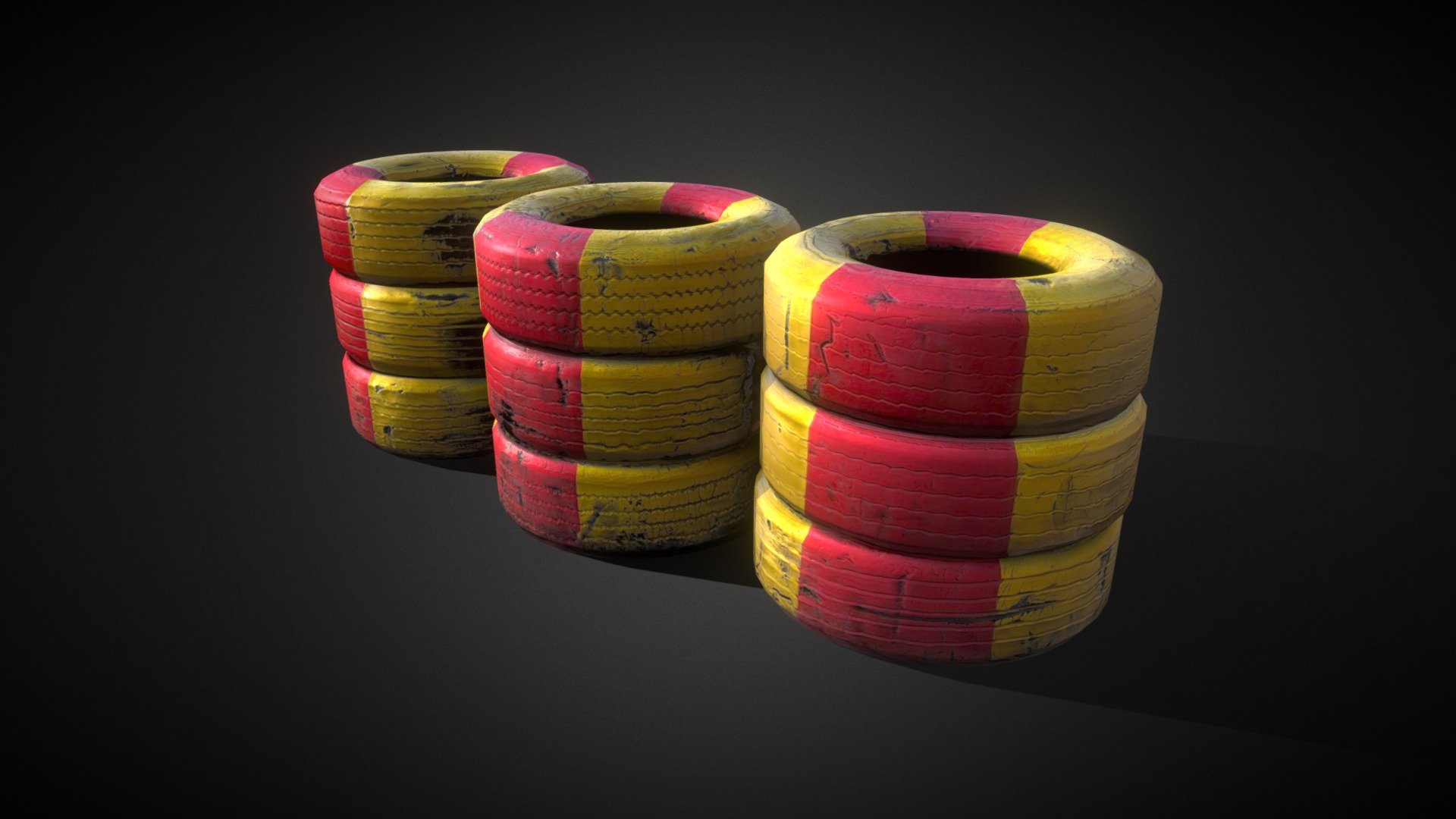 heavy tyres used as a roadblock at construction sites. to be found all over stockholm. lowpoly for games, vr and ar 3d model