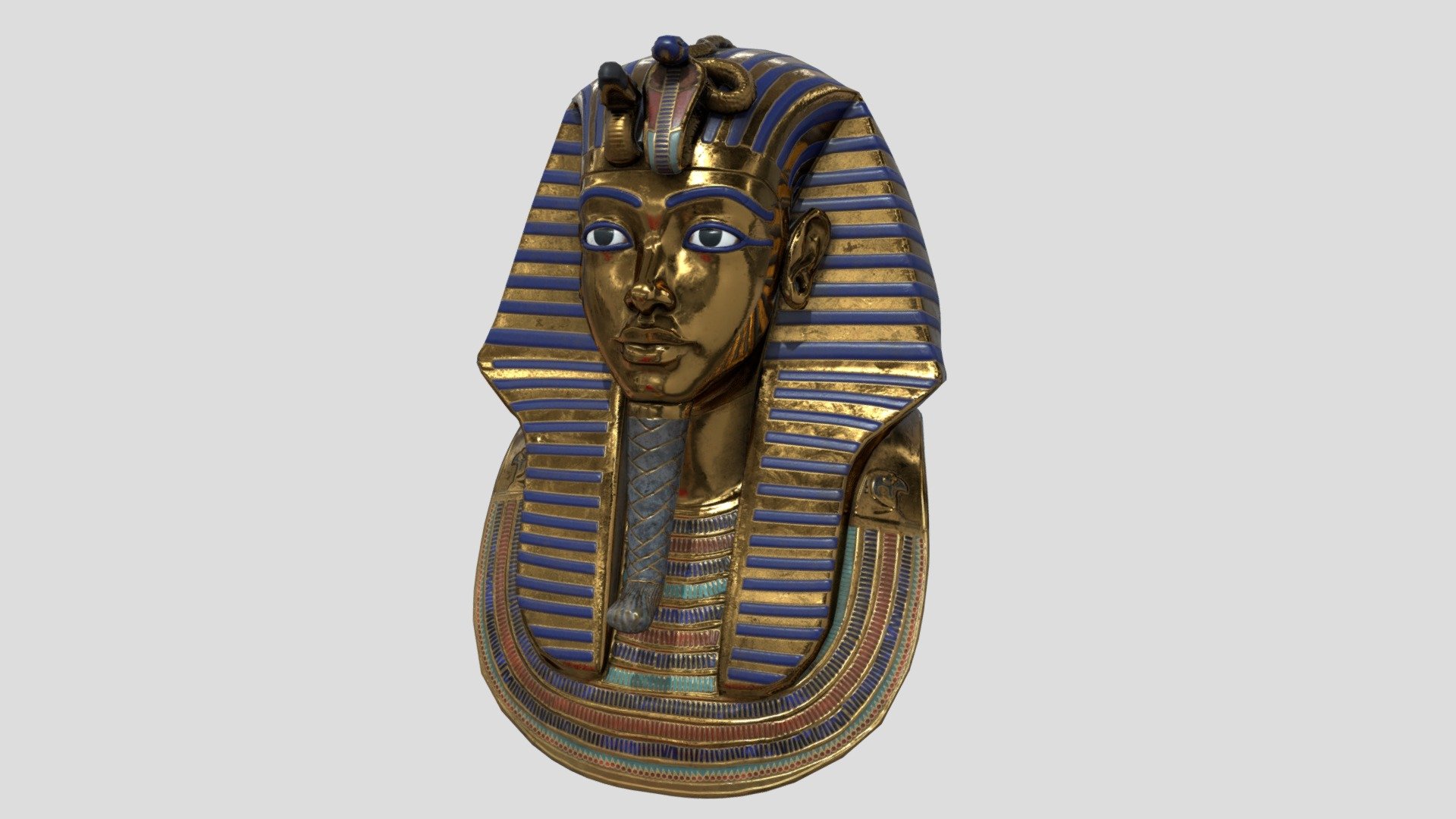 Tutankhamun Mask
The model has an optimized low poly mesh with the greatest possible number of simplifications that do not affect photo-realism but can help to simplify it, thus lightening your scene and allowing for using this model in real-time 3d applications.

Real-world accurate model.  In this product, all objects are ERROR-FREE and All LEGAL Geometry. Subdivisions are not required for this product.

Perfect for Architectural, Product visualization, Game Engine, and VR (Virtual Reality) No Plugin Needed.

Format Type




3ds Max 2017 (standard shader)

FBX

OBJ

3DS

Texture

1 material used. 1 different sets of textures:




Diffuse

Normal

Specular

Gloss

Specular n Gloss [.tga additional texture]

You might need to re-assign textures map to model in your relevant software - Tutankhamun Mask - Buy Royalty Free 3D model by luxe3dworld 3d model