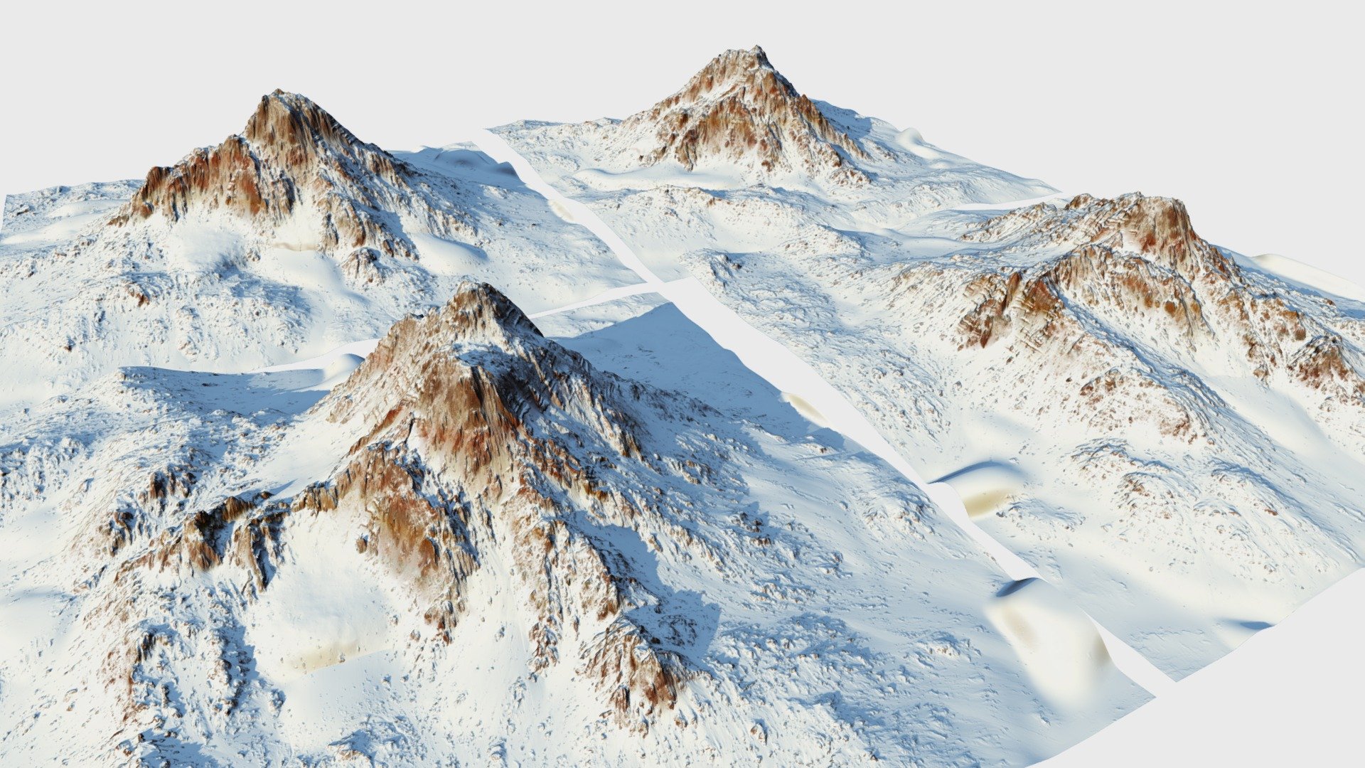 4 Snow mountains 3d models ready for your project!

-4096pix Textures (color/light/normal/height/splat/snow and other) - Snow mountain Pack (World Machine) Type2 - Buy Royalty Free 3D model by gamewarming 3d model
