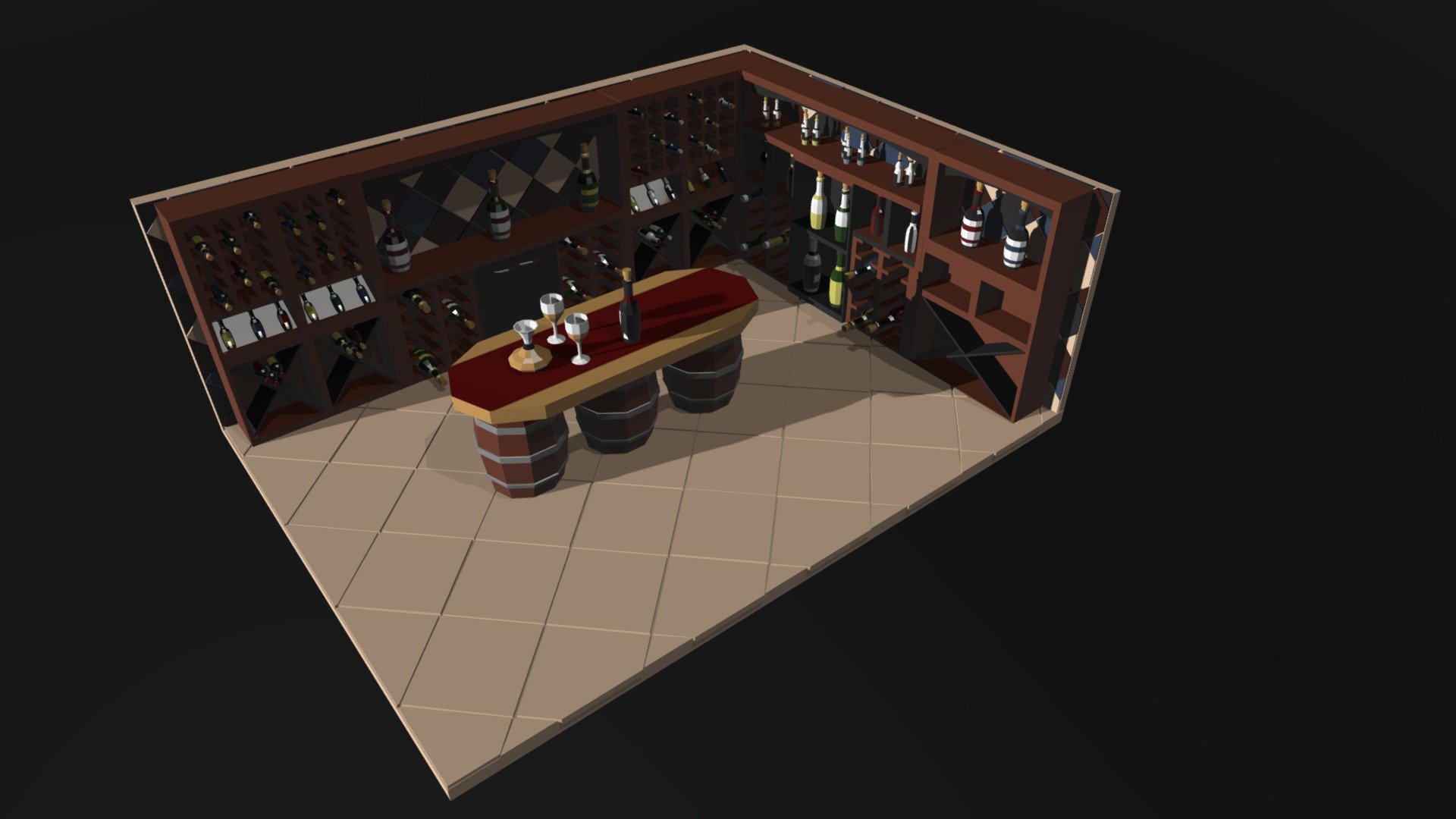 A wine cellar in a low poly style. Comes with blender and .fbx formats 3d model