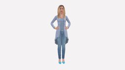Woman In Jeans Blue Plaid Coat 0536 style, beauty, clothes, dress, miniatures, realistic, woman, outfit, success, character, 3dprint, model