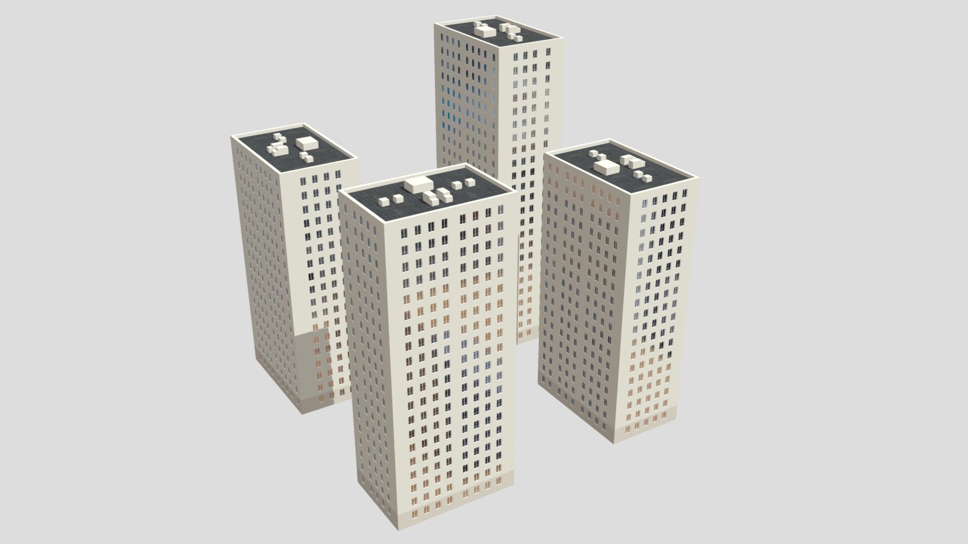 Комплекс из четырёх современных высотных зданий. Схематичная модель для фона, для дальнего плана 3d model