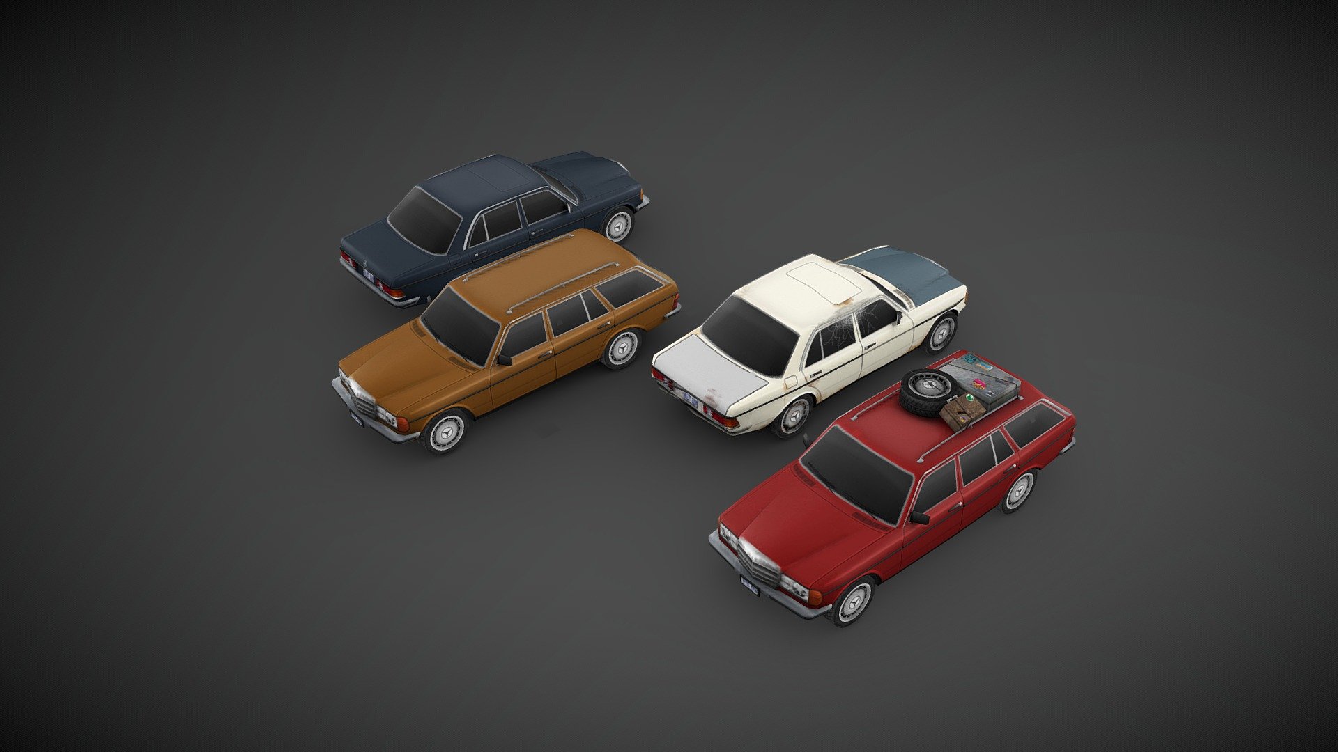Another showcase of a 1985 Mercedes Benz W123 I’ve made for project ZOMBOID, low poly but with a high detail texture, optimized for game engine. This version is not a 100% true to the original since there are some compromises I’ve had to make to present it here.

You can find the actual version in project ZOMBOID STEAM Workshop 3d model