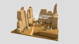 Low Poly Desert trees, games, desert, nature, cartoons, mountains, lowpoly