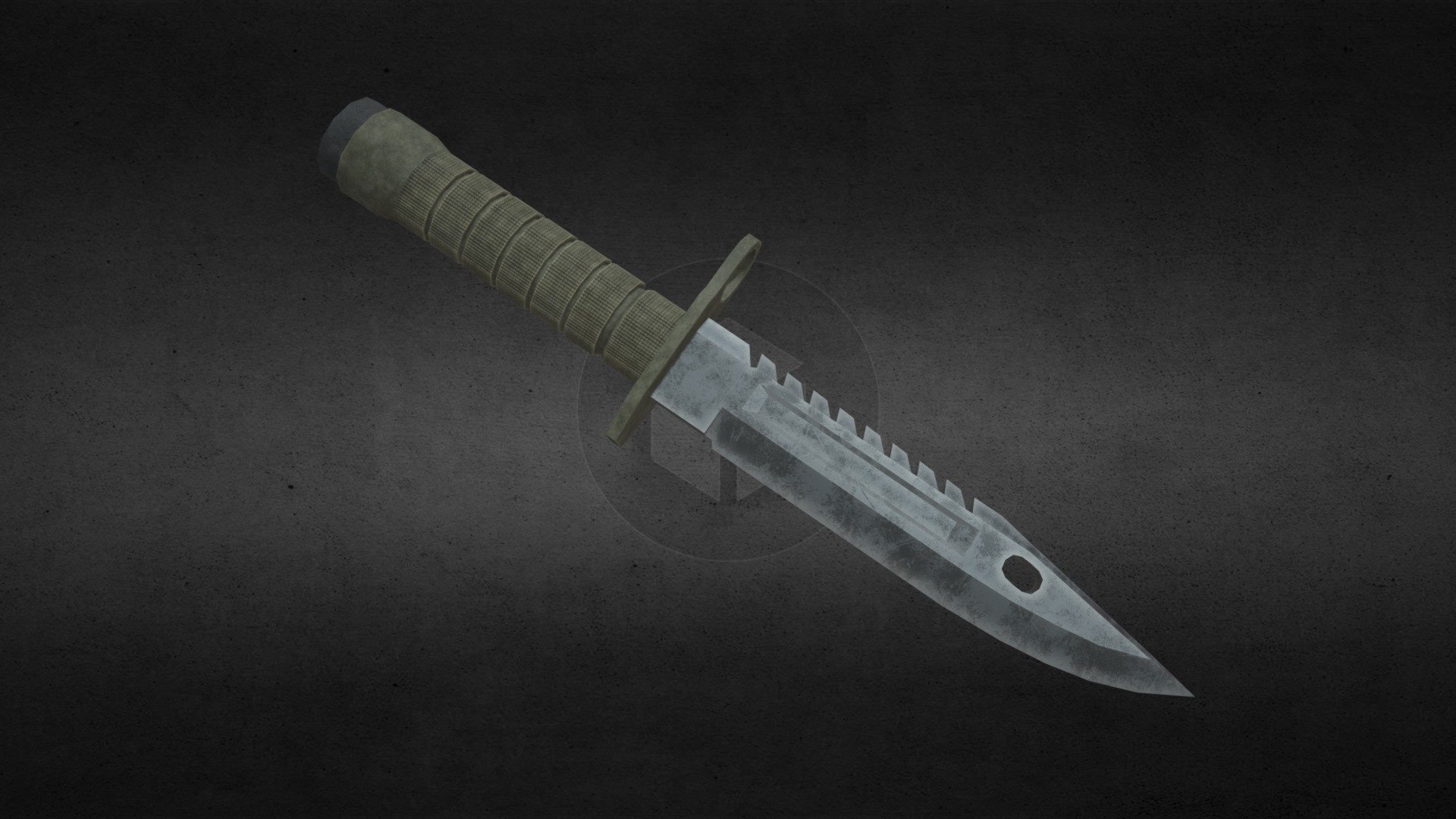 A combat knife based off the one Leon Kennedy uses in the recent Resident Evil 4 Remake. Made from scratch, I tried recreating the model and texture as accurate as I could get it to Capcom standards. This is more a practice run than an actual output for something truth be told, but maybe if I'm motivated I'll import it into a game like Fallout New Vegas or something.

I used four maps, a diffuse, roughness, normal and metallic map. They are all aptly sized 1K textures, and should be lightweight enough to be imported into a game engine should needed 3d model