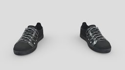 Black Lace Up Sneakers flat, walking, sports, shoes, sneakers, canvas, pbr, female, male, black
