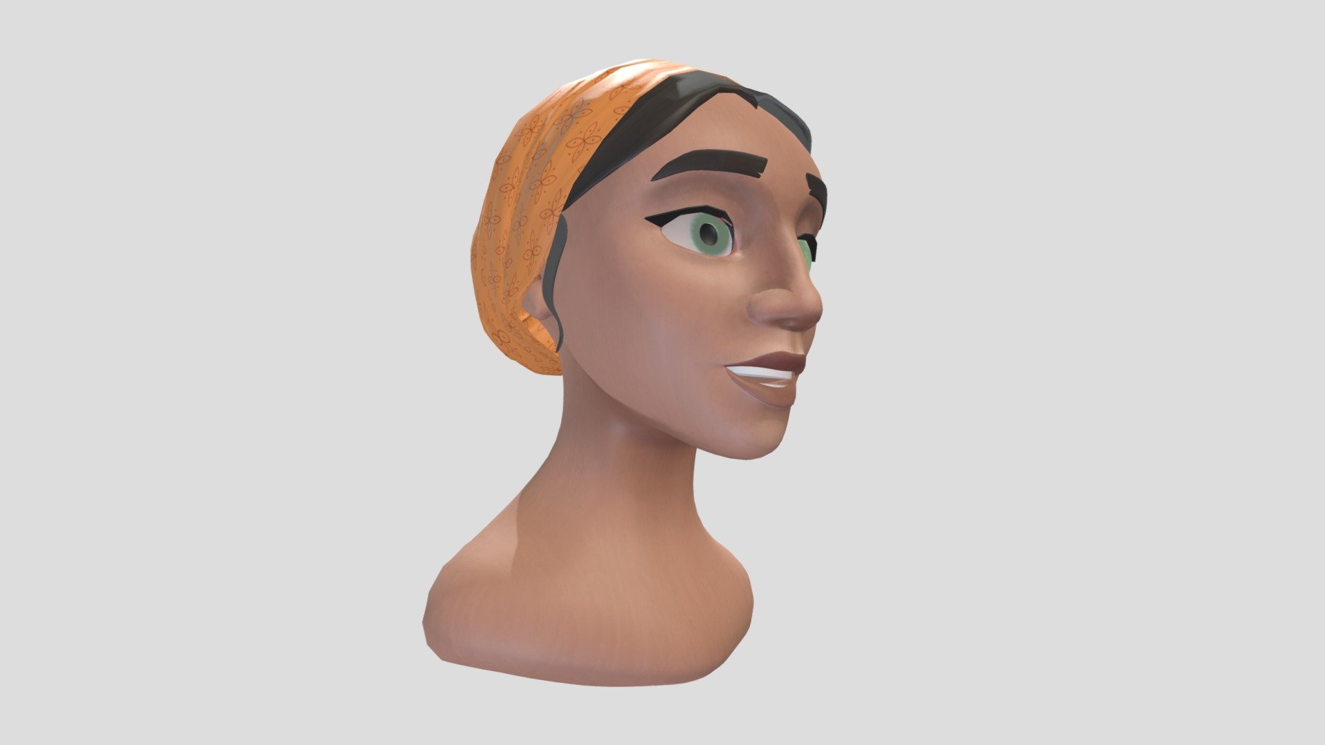 A stylized portrait of a girl wearing an orange hijab. The textures are fully handpainted 3d model