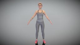 Sporty woman in grey outfit in A-pose 412 style, archviz, scanning, people, , fashion, fitness, young, realistic, woman, beautiful, casual, tracksuit, womancharacter, sportswear, apose, readyforanimation, photoscan, character, photogrammetry, 3d, pbr, lowpoly, scan, female, sport, ready-to-rig, deep3dstudio