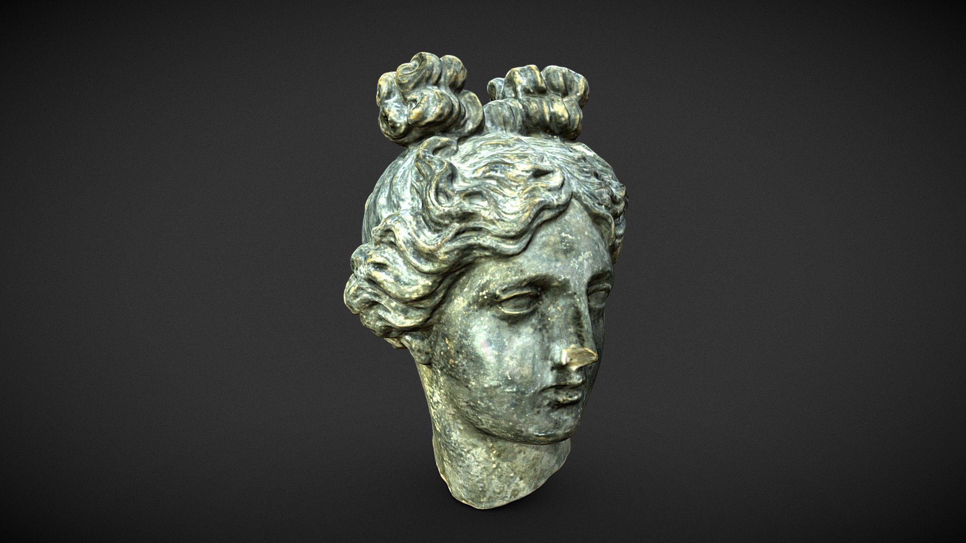 Aphrodite, the goddess of female beauty, is pictured with her head slightly slanted to the left, her face has a round shape, her forehead is triangular, with prominent arches, almond-shaped eyes, aquiline nose, small mouth with full lips. The piece was discovered in Constanta in the year 1993, in the necropolis part of the city. Dated from the 1st century B.C 3d model