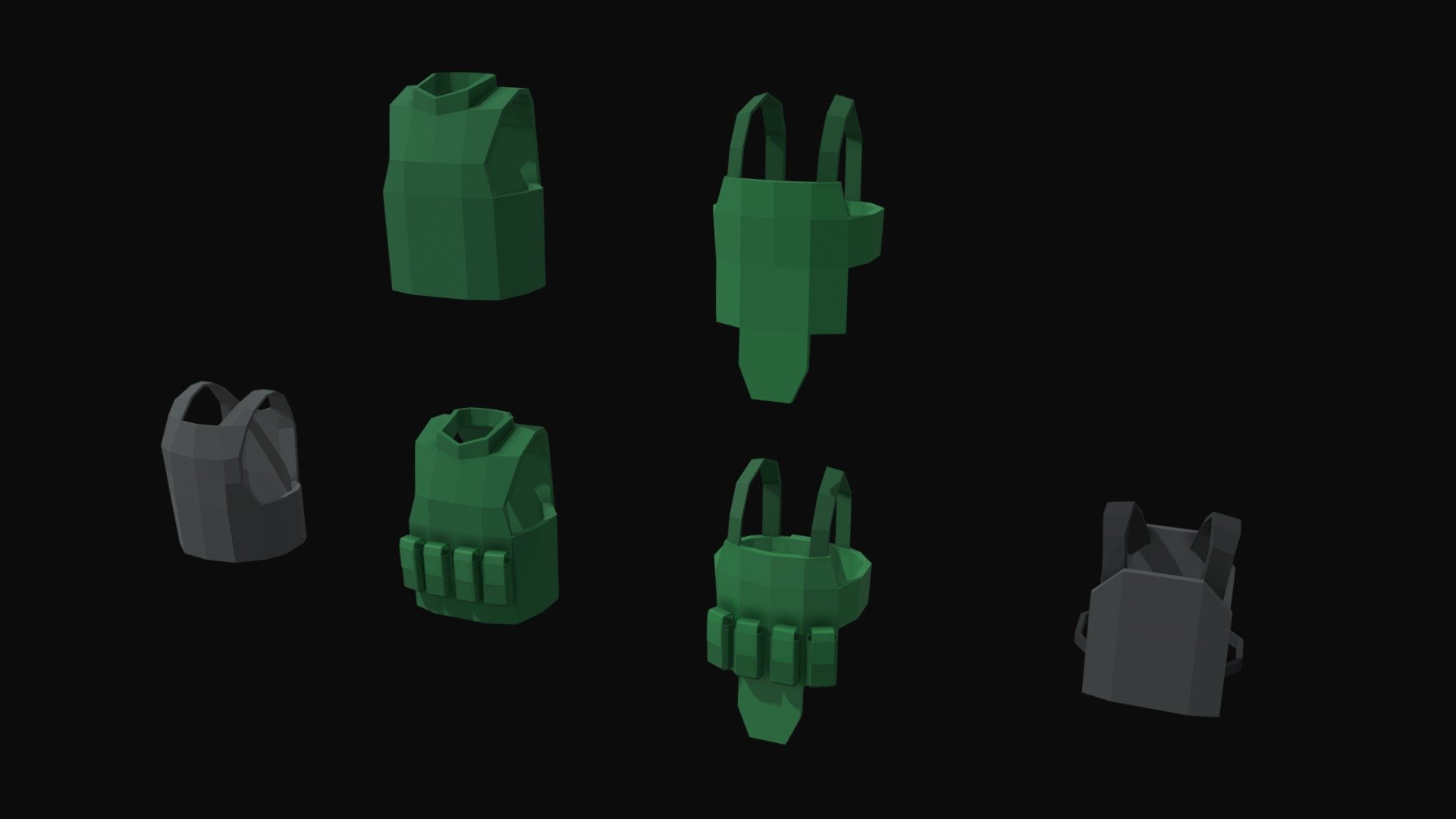 A pack of low poly Armoured Vests

Includes 4 seperate Vests

Ideal for for use in games

Tested in unity. Simply drag and drop into unity to use

Made in blender

Individual models are in the additional files - Armoured Vests 2 Low Poly Pack - Buy Royalty Free 3D model by Castletyne 3d model