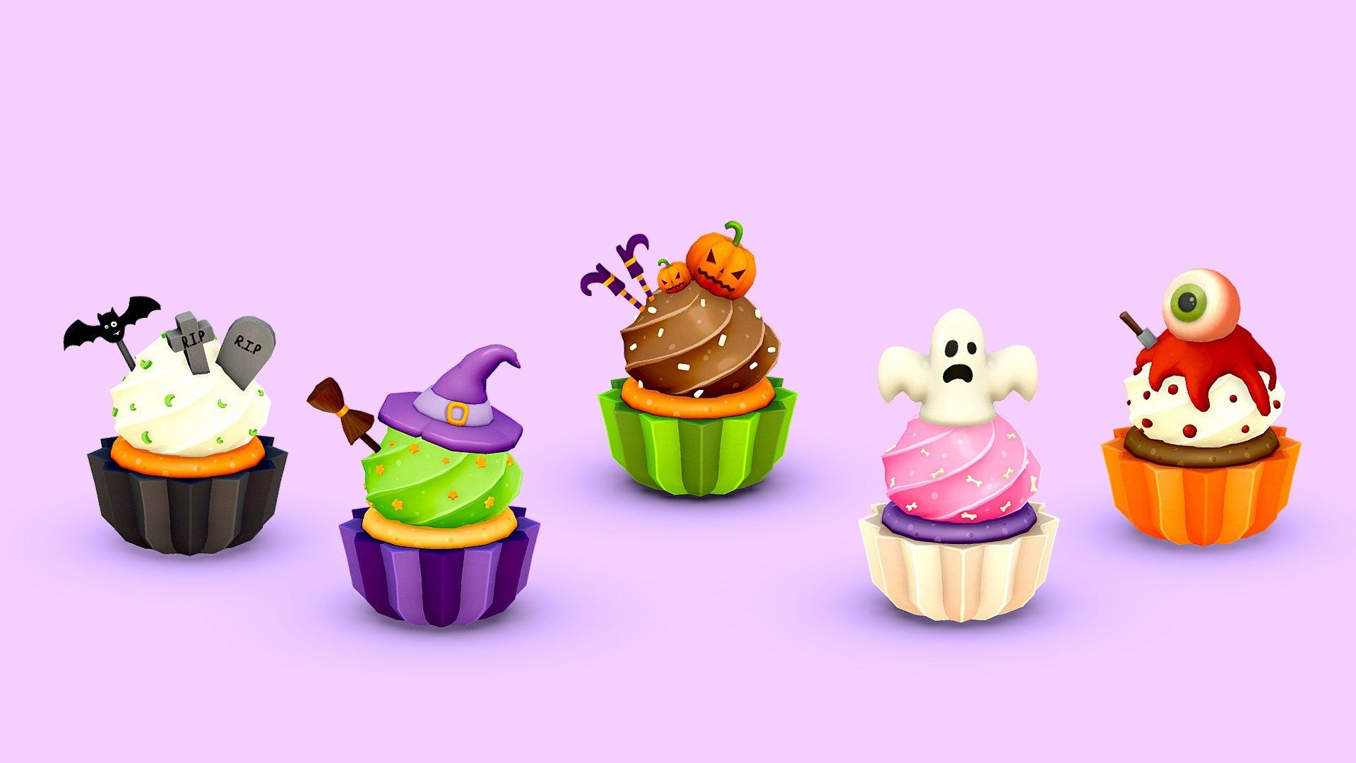 Halloween themed cute cupcakes - Halloween Cupcakes - 3D model by Aleyna Yurt (@feerahui) 3d model