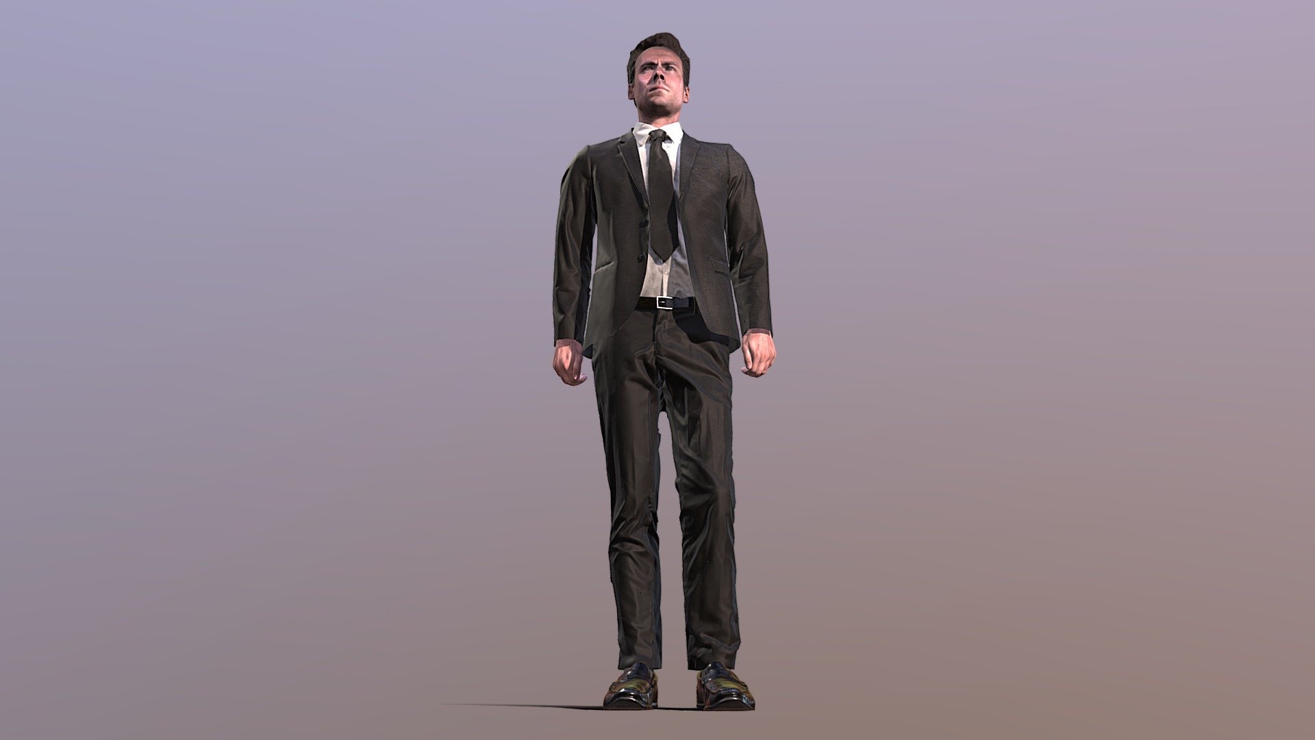 A full body scan of myself wearing a smart black two piece suit. Adorned with white shirt and tie and a pair of nice shoes 3d model