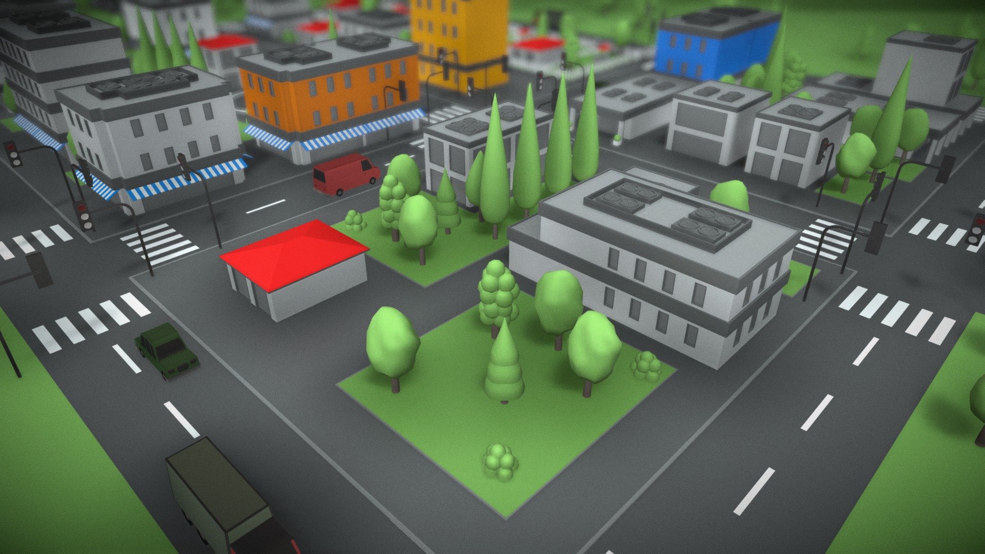 cartoon city, low polygon, ready to use with fun image, - 3D Cartoon City - 3D model by nvere 3d model