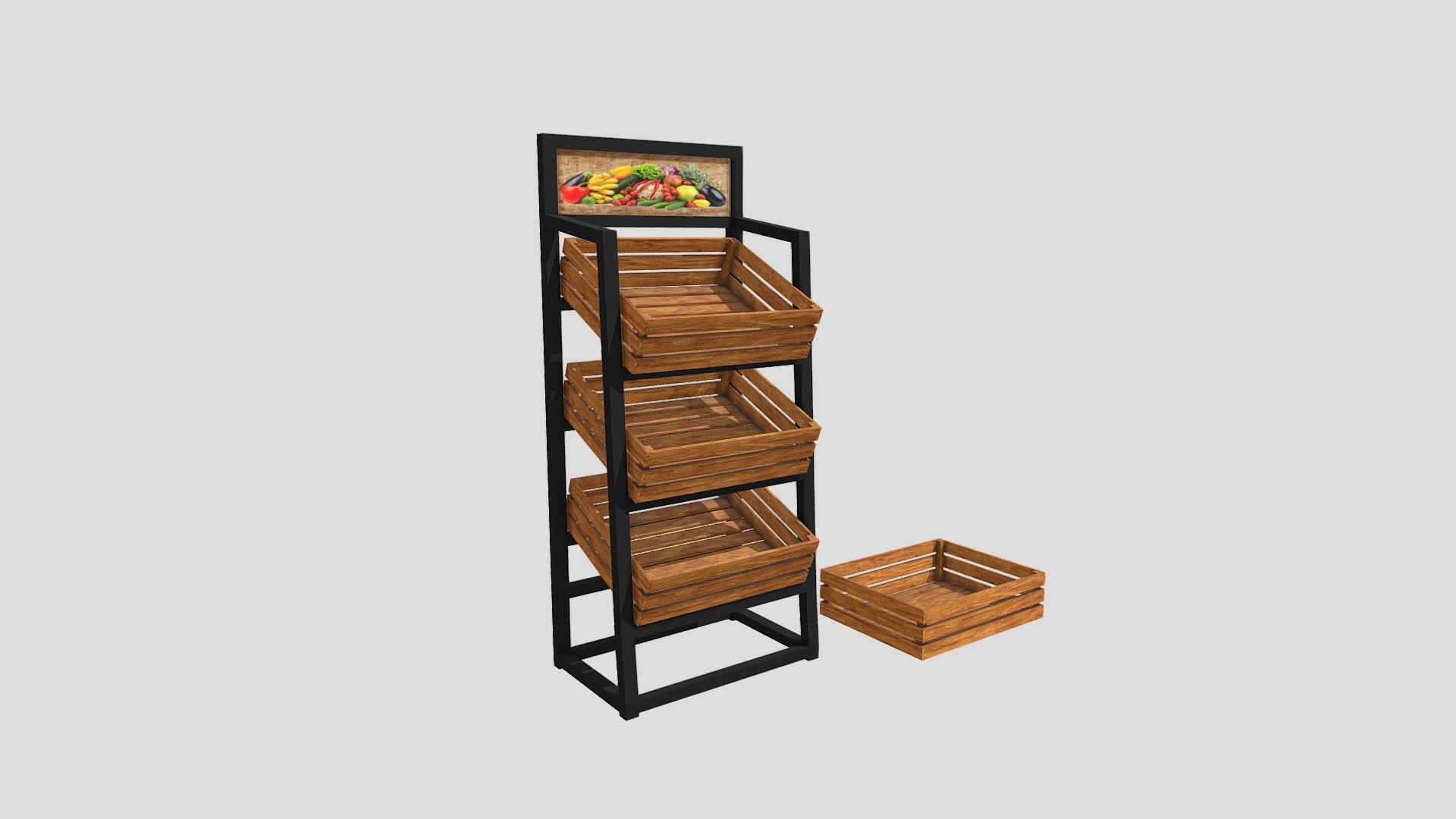 Fruit shelf - fruit boxes

Obj, Fbx, Dae, mtl, Glb, Stl ,Blend and texture (rar) file formats.

Polygons: 1352 Vertices :944.

All formats tested and working.

Assets are low poly.

Assets are fully textured (PBR), 2048x2048 .png's.

All formats tested and working.

The models are polygonal (verts and tris).

UVMapped, Low-poly 3D model.

For ease of use, objects are named logically (using the English language).

Face orientation is ok.

When importing, selecting, if necessary, you can change the size of the model.

The package includes texture and uv mapping.

Basecolor Map, Metallic Map, Roughness Map end Normal Map.

This part, while simple, has been tested with confidence and peace of mind that it can be downloaded 3d model