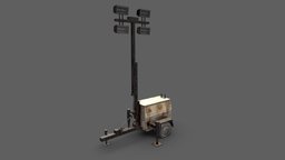 Old Light Generator tower, lamp, abandoned, eletric, trailer, energy, generator, apocalypse, rusted, ready, dirty, old, machine, floodlight, game, low, poly, mobile, construction, industrial, light