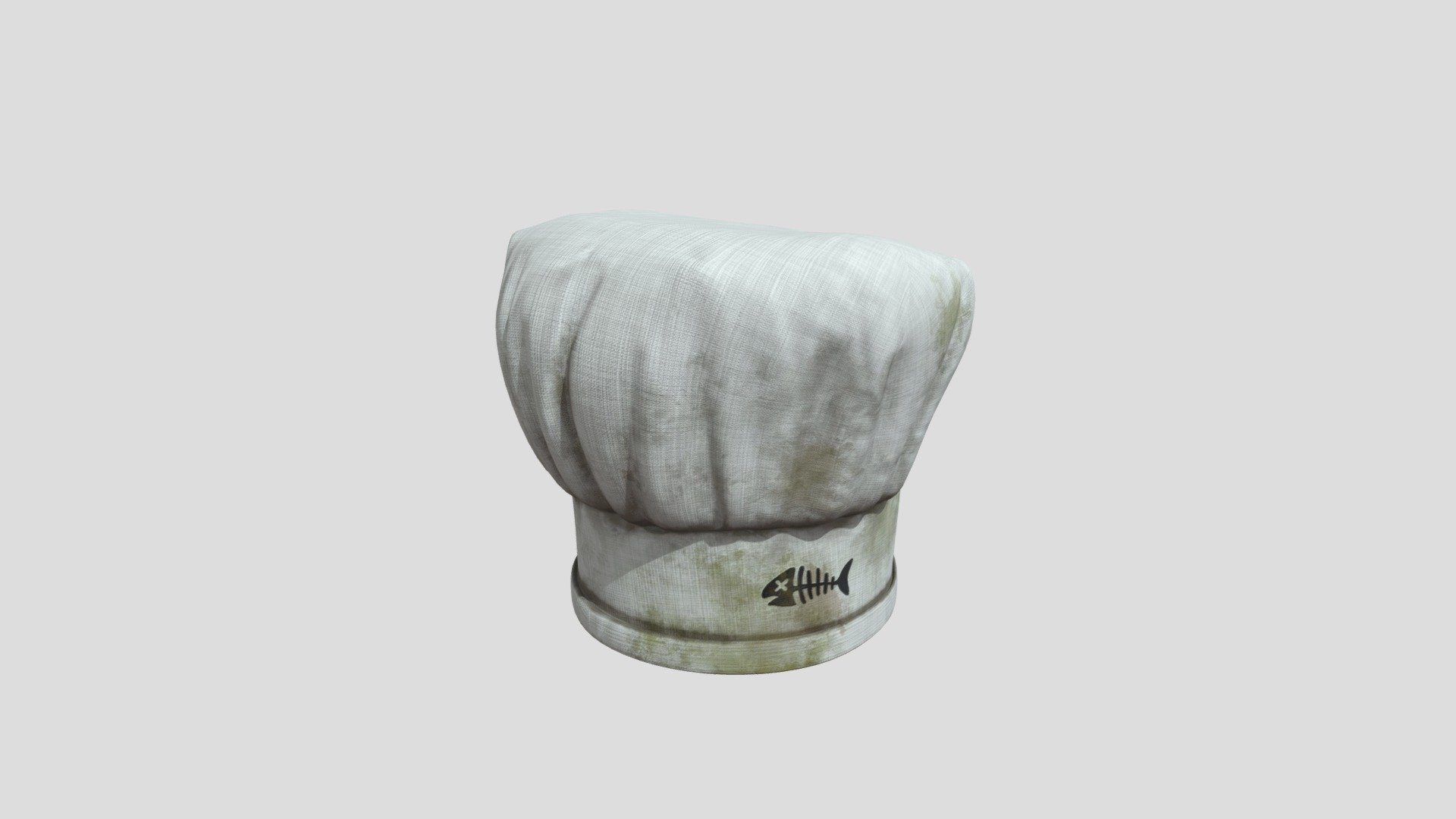 Chef hat with embroidered fish logo and dirty cooking stains🧑‍🍳🐟 - Chef Hat (Dusty) - 3D model by Brainzbridge 3D Vault (@brainzbridge) 3d model
